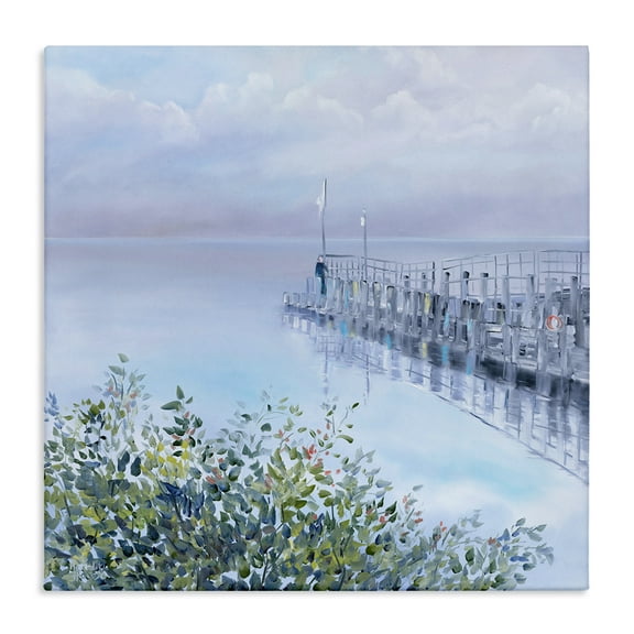 Stupell Industries Foggy Harbor Dock Landscape Painting Gallery Wrapped Canvas Art Print Wall Art, 17 x 17