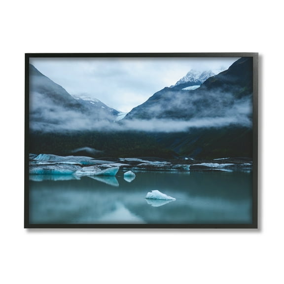 Stupell Industries Foggy Icebergs on Lake Landscape Photography Black Framed Art Print Wall Art, 14 x 11