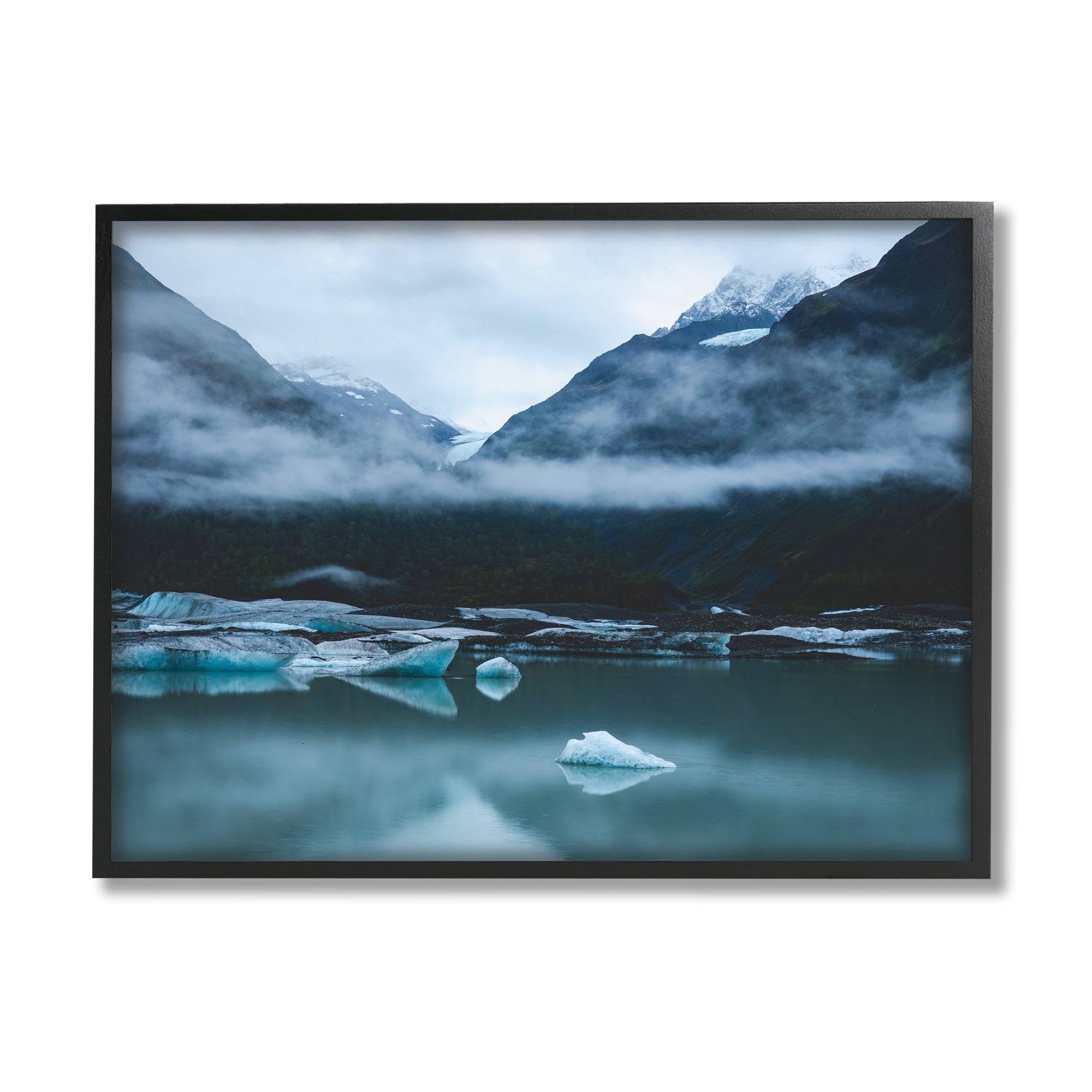 Stupell Industries Foggy Icebergs on Lake Landscape Photography Black Framed Art Print Wall Art, 30 x 24