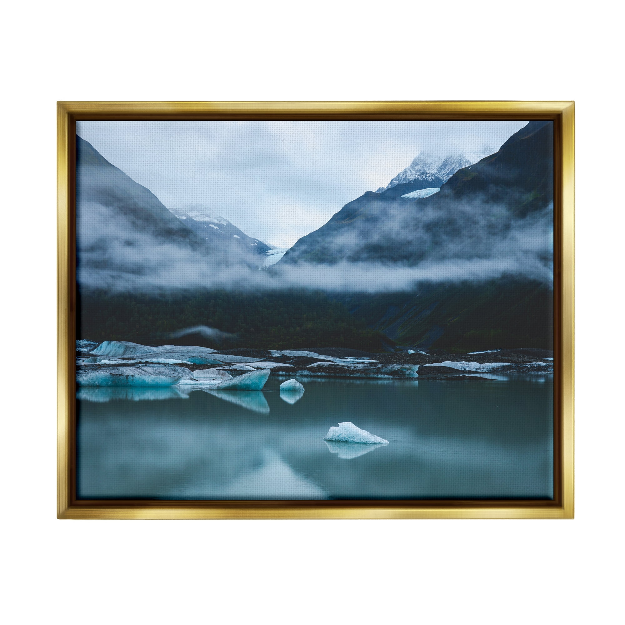 Foggy Icebergs Landscape Photography Gold Framed Canvas Print, 21 x 17