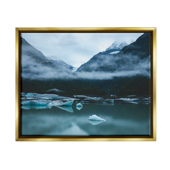 Stupell Industries Foggy Icebergs on Lake Landscape Photography Gold Floater Framed Canvas Art Print Wall Art, 21 x 17