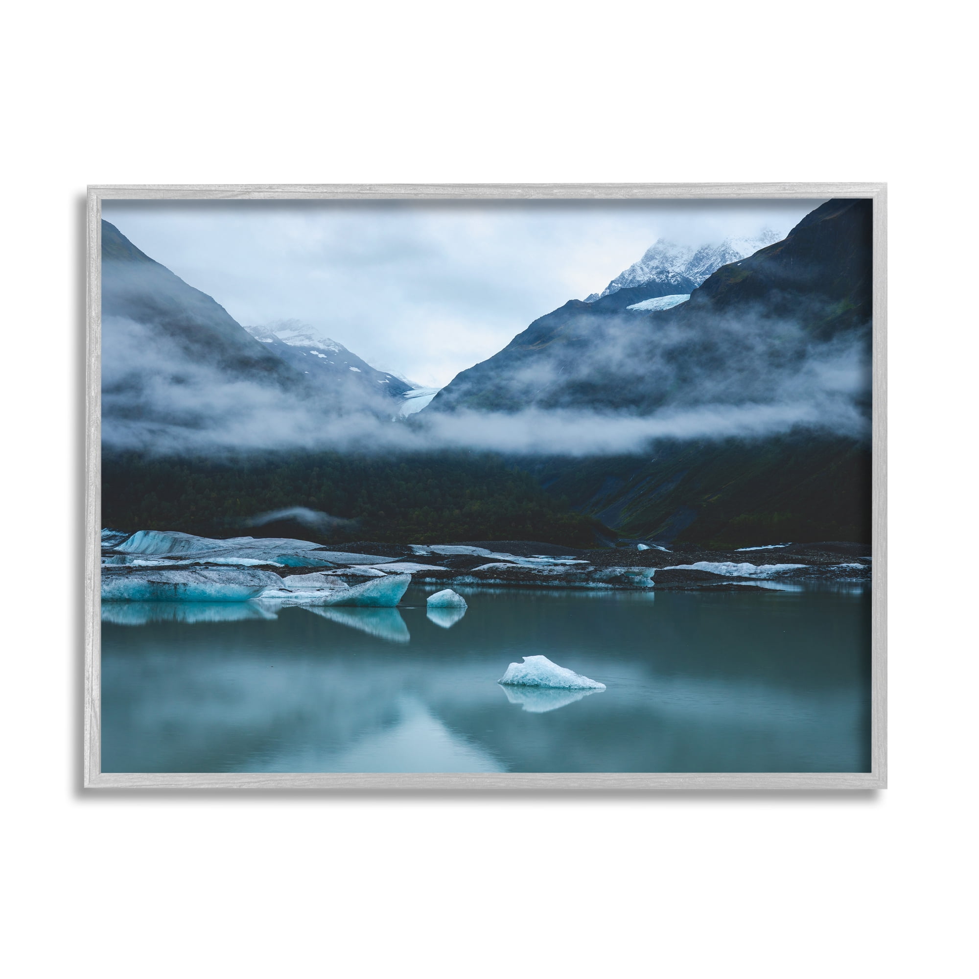 Stupell Industries Foggy Icebergs on Lake Landscape Photography Gray Framed Art Print Wall Art, 30 x 24