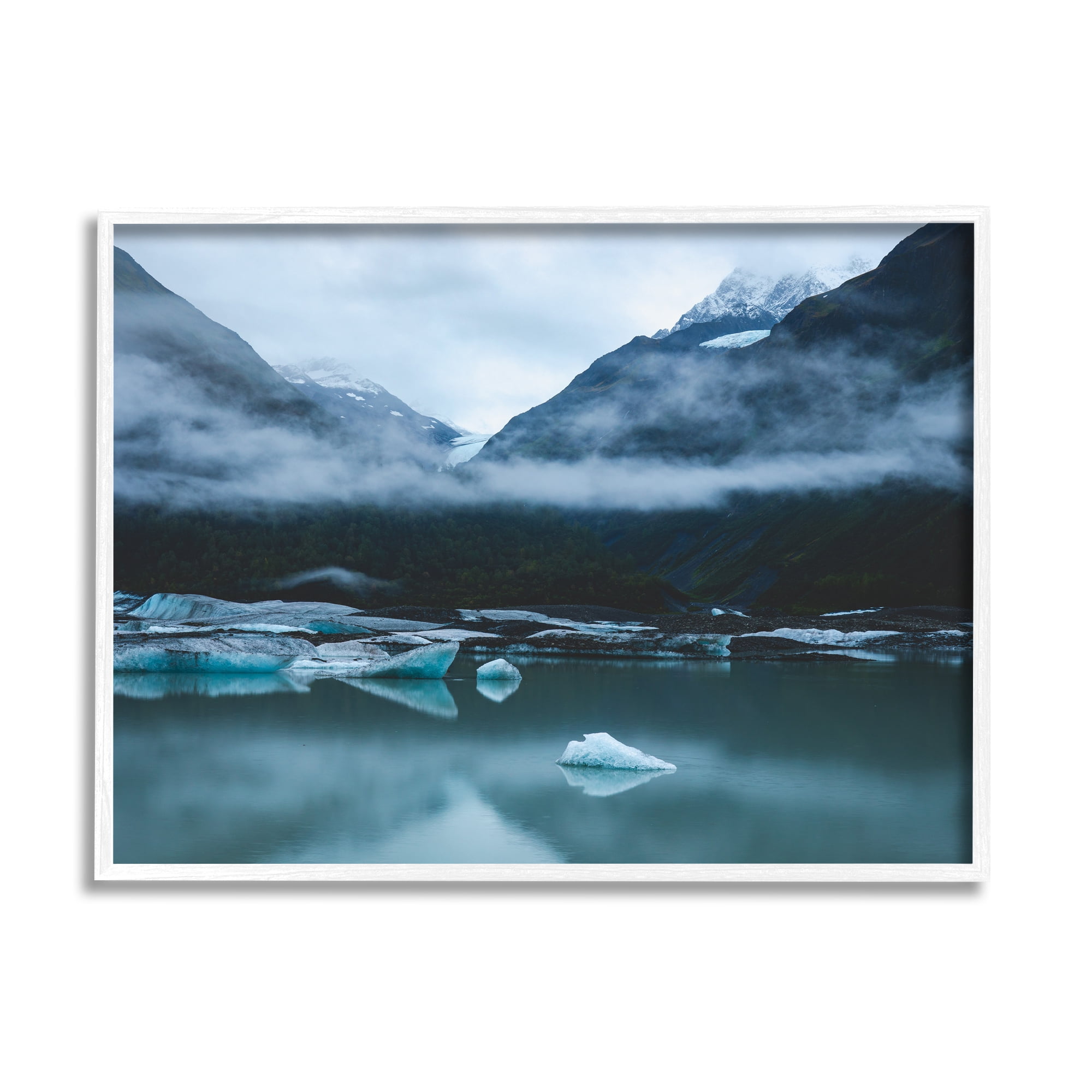 Stupell Industries Foggy Icebergs on Lake Landscape Photography White Framed Art Print Wall Art, 30 x 24
