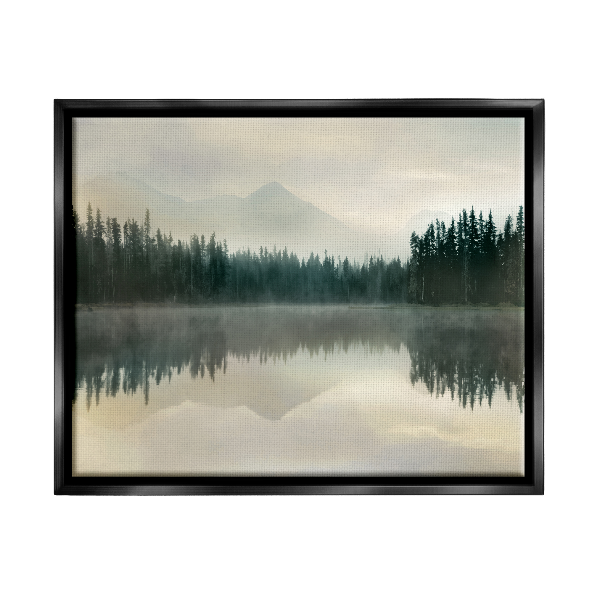Stupell Industries Foggy Lake Forest Landscape Soft Nature Water Reflection Jet Black Framed Floating Canvas Wall Art, 24x30, by Danita Delimont