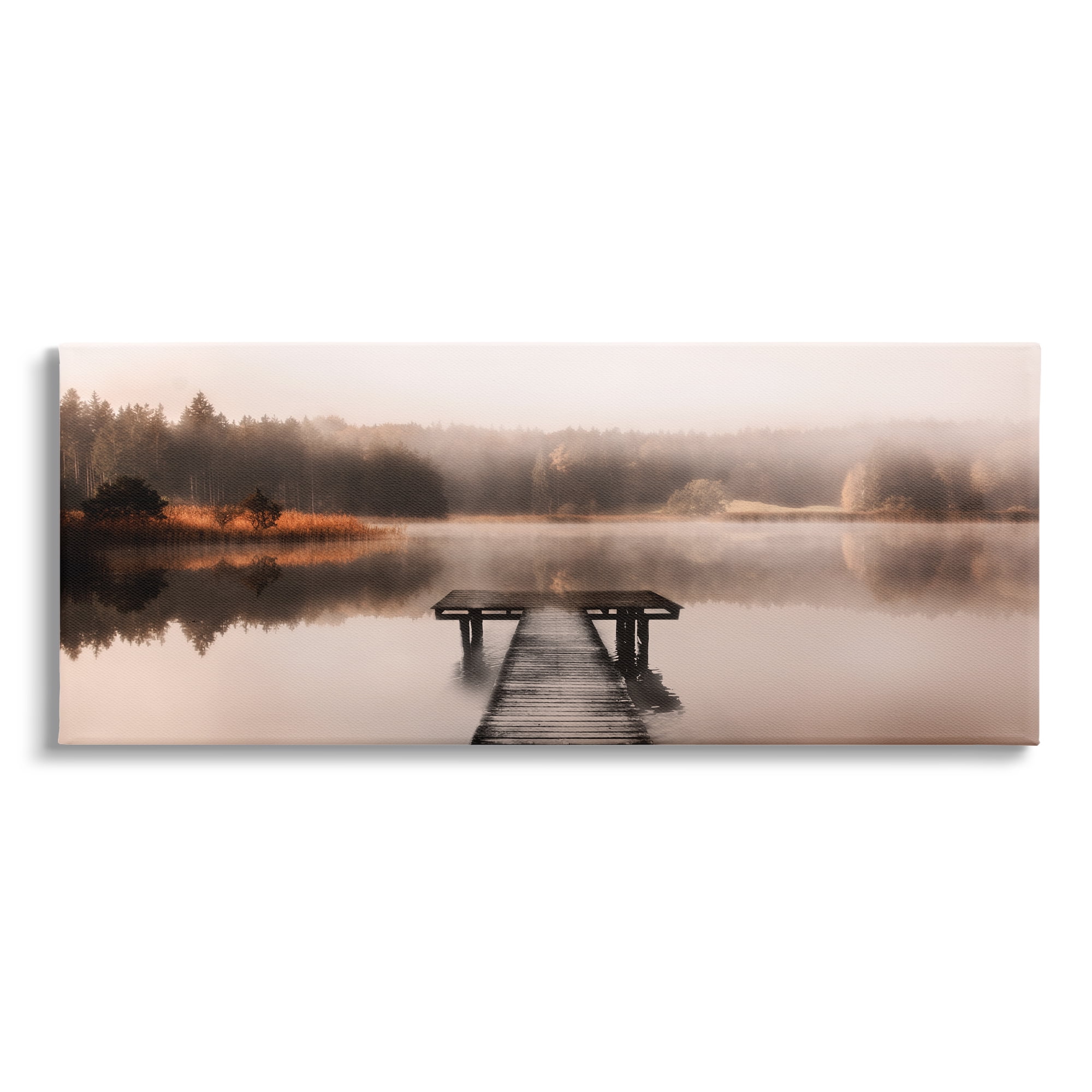 Stupell Industries Foggy Lake Pier Landscape Photography Gallery Wrapped Canvas Art Print Wall Art, 40 x 17