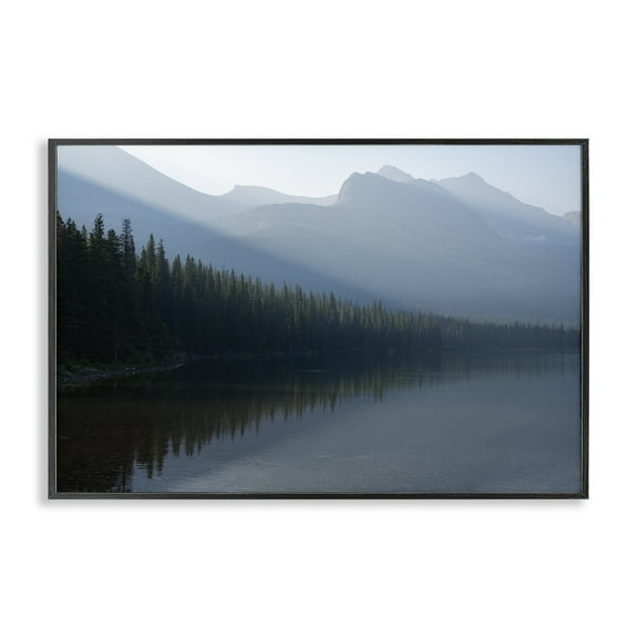 Stupell Industries Foggy Lakeside Trees Landscape Photography Black Framed Art Print Wall Art, 18 x 12