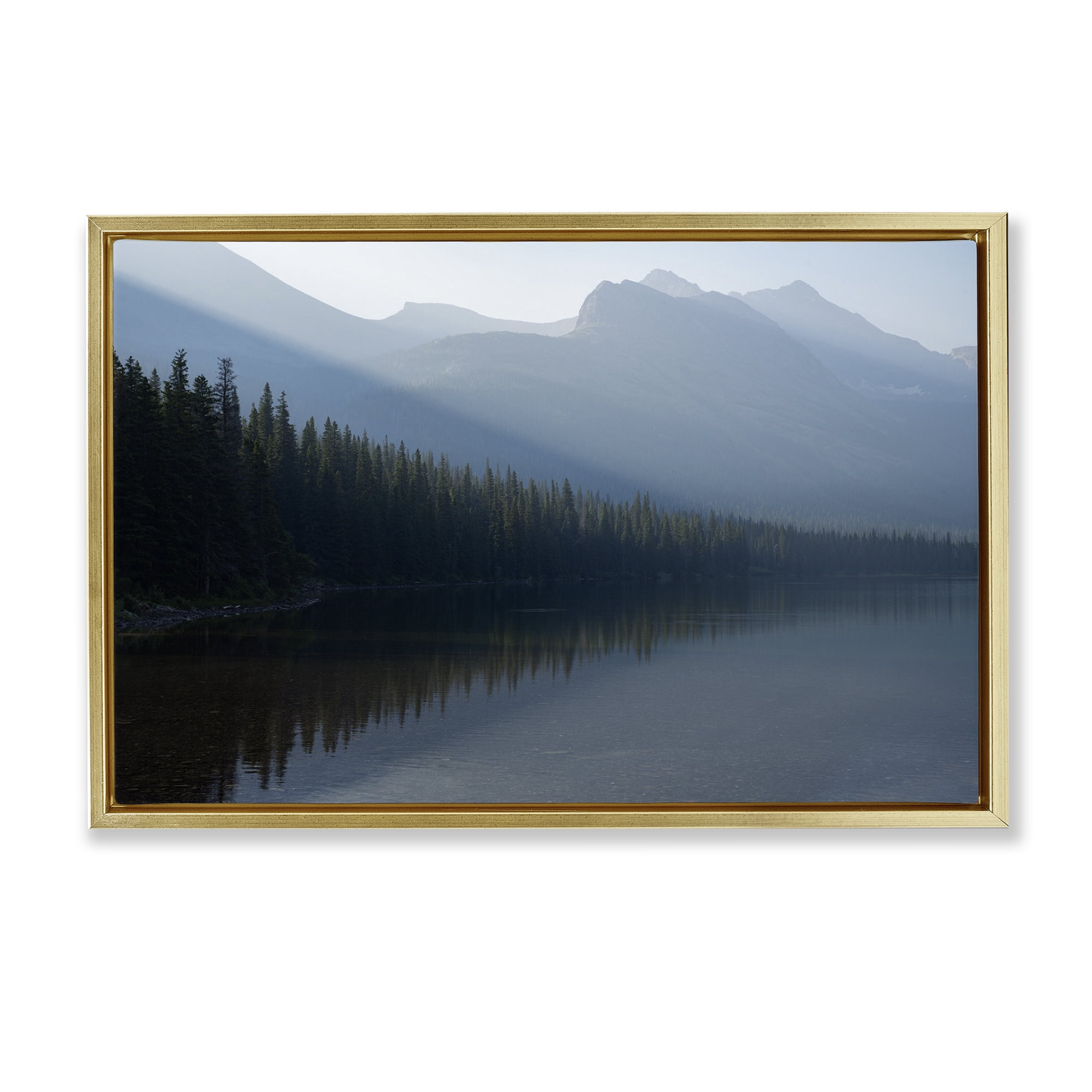 Stupell Industries Foggy Lakeside Trees Landscape Photography Gold Floater Framed Art Print Wall Art, 25 x 17