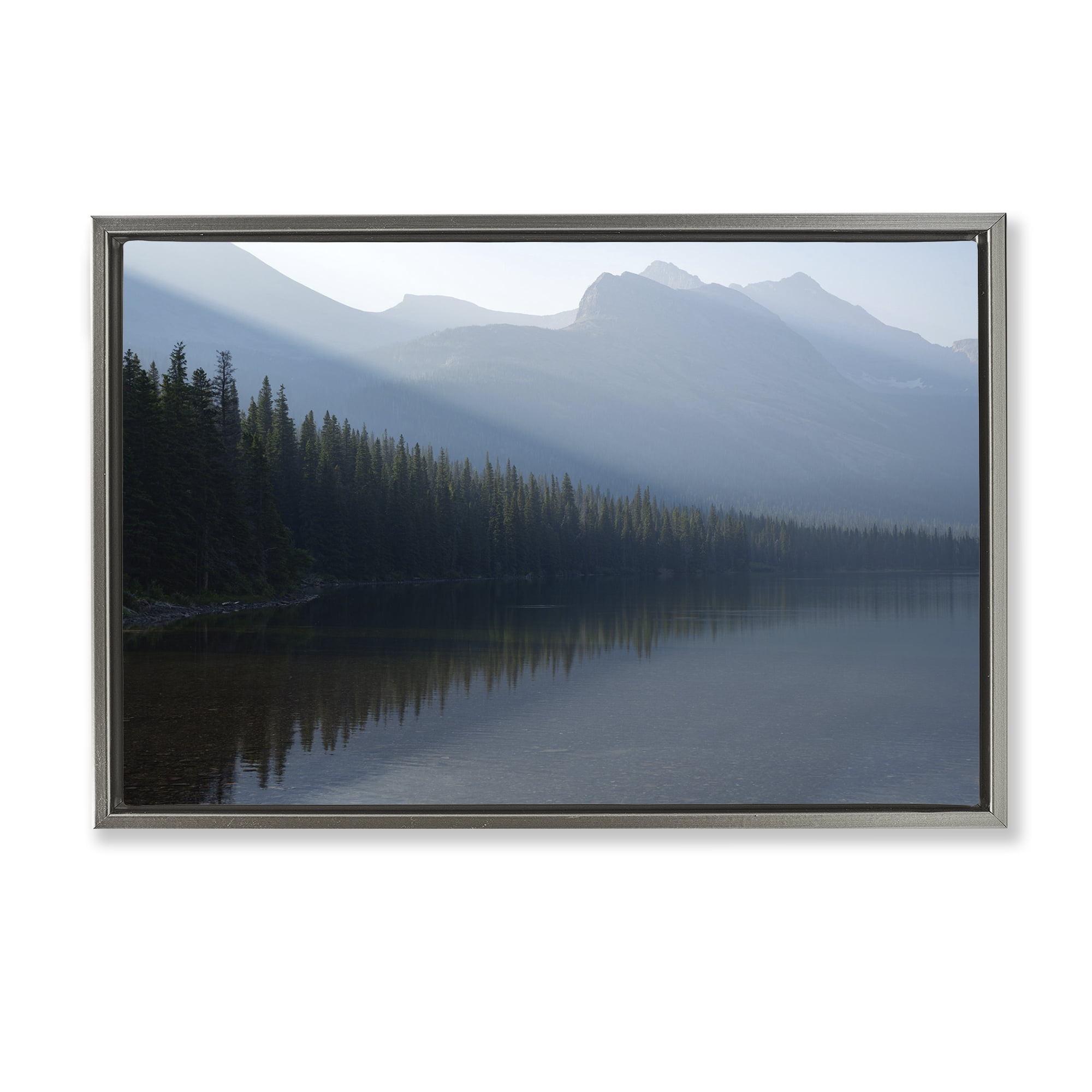Stupell Industries Foggy Lakeside Trees Landscape Photography Gray Floater Framed Art Print Wall Art, 25 x 17