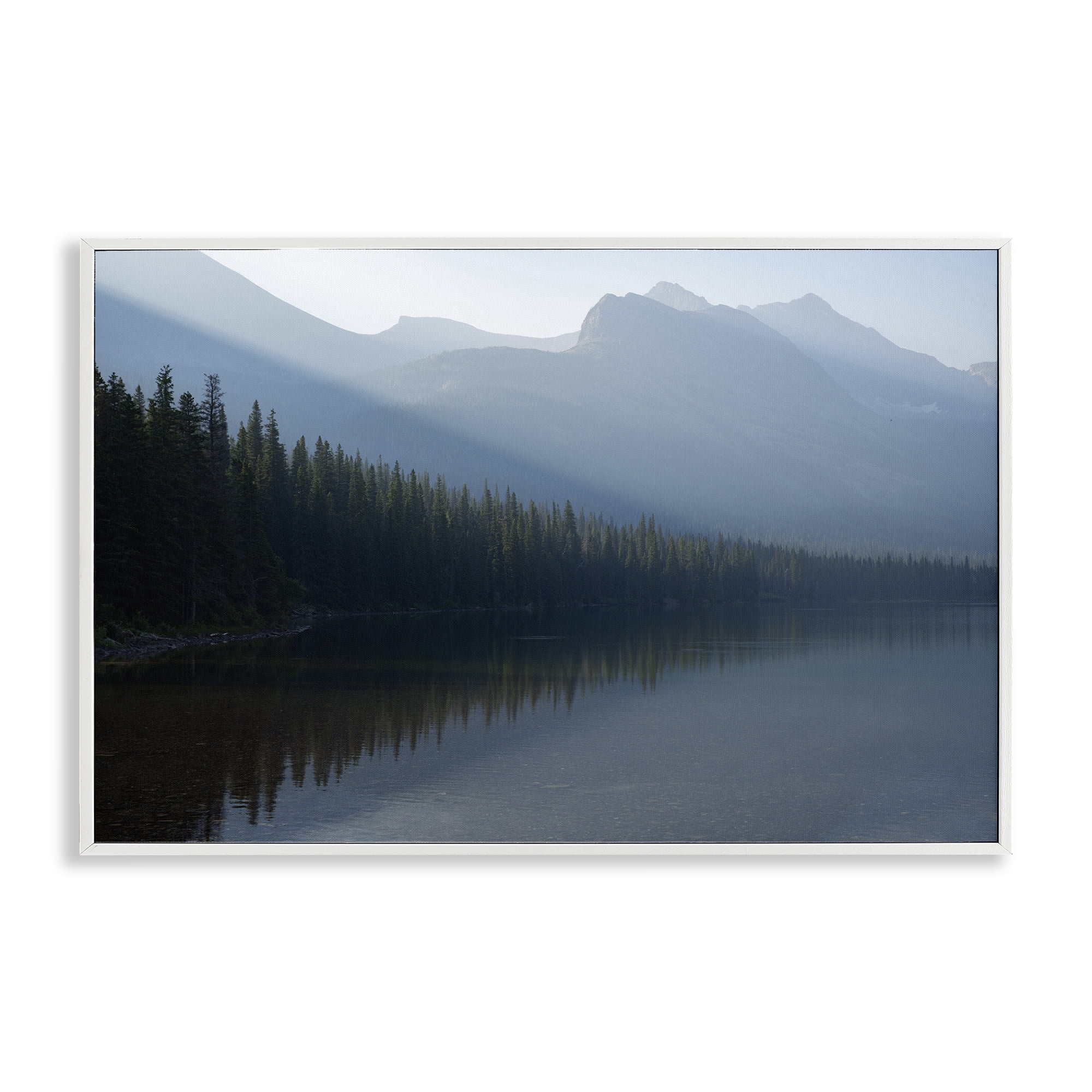 Stupell Industries Foggy Lakeside Trees Landscape Photography White Framed Art Print Wall Art, 30 x 20