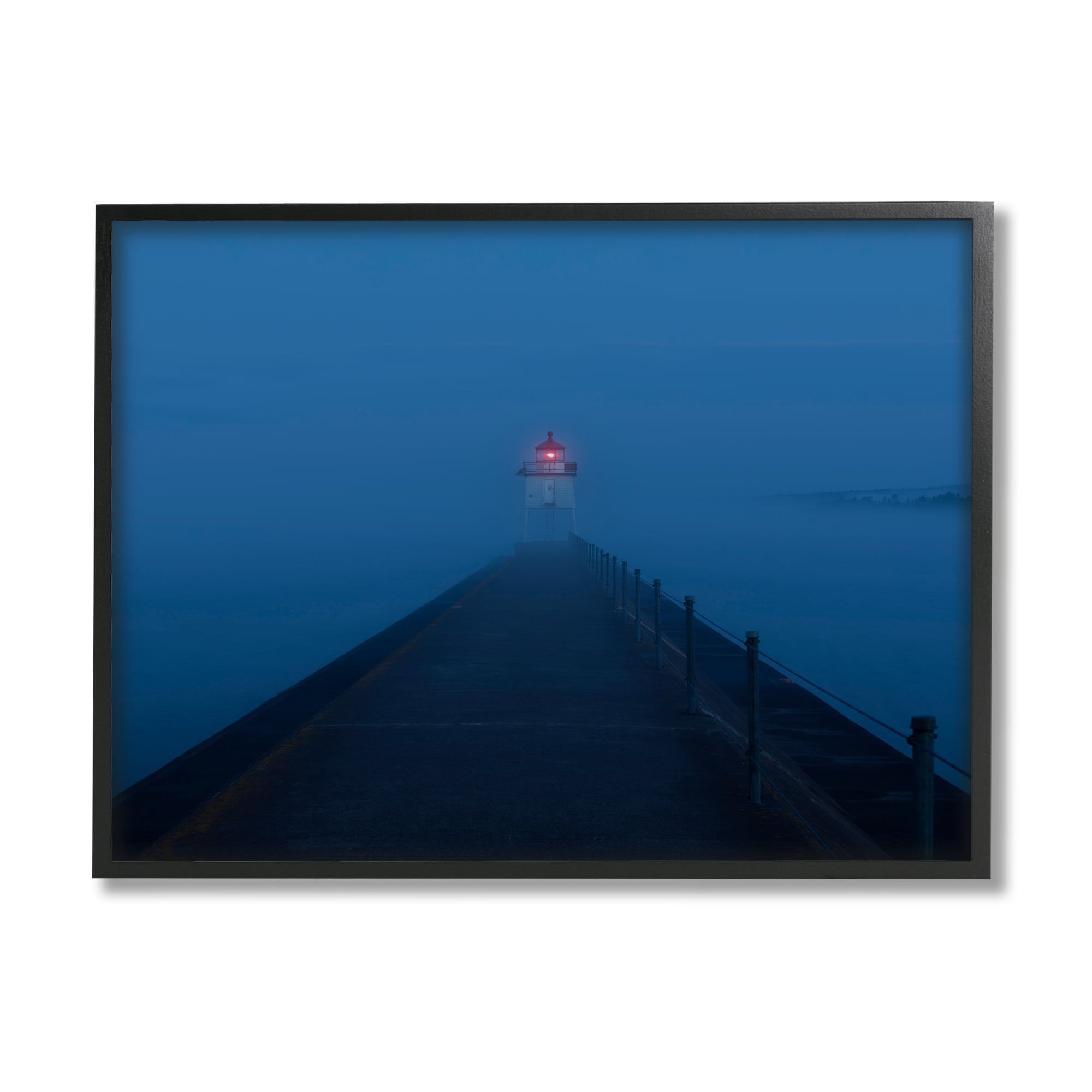 Stupell Industries Foggy Lighthouse Dock Landscape Photography Black Framed Art Print Wall Art, 30 x 24