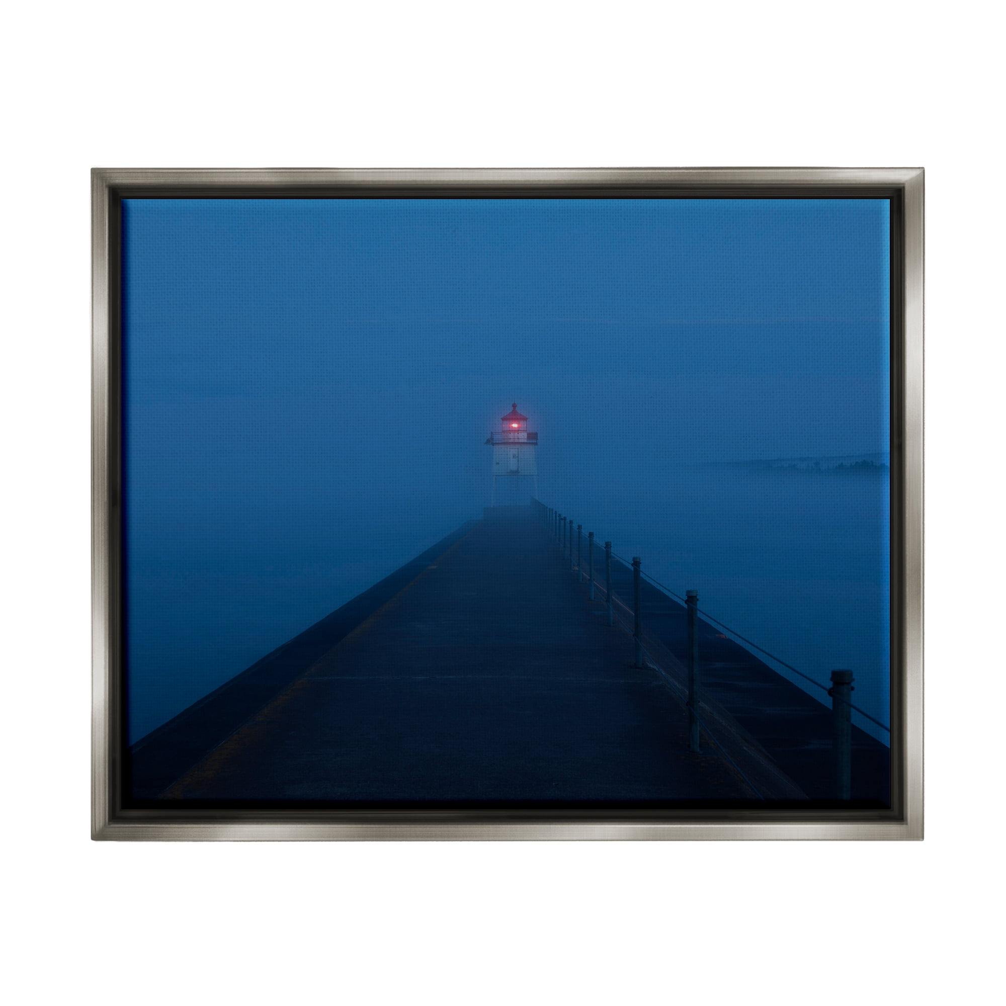 Stupell Industries Foggy Lighthouse Dock Landscape Photography Gray Floater Framed Canvas Art Print Wall Art, 31 x 25