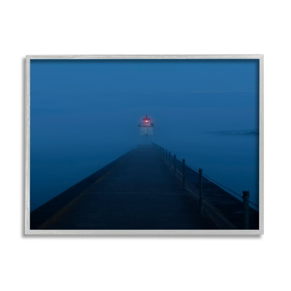 Stupell Industries Foggy Lighthouse Dock Landscape Photography Gray Framed Art Print Wall Art, 30 x 24