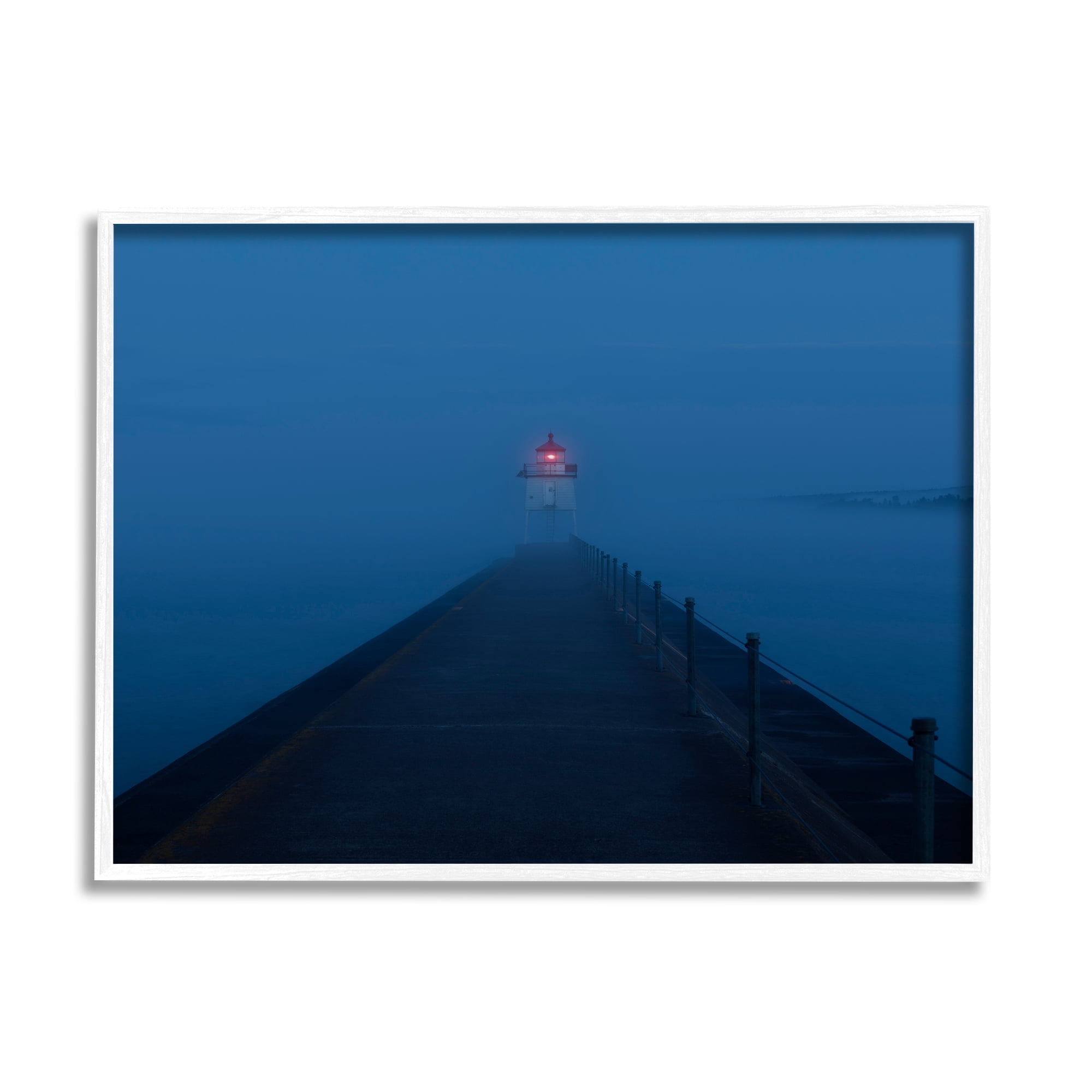 Stupell Industries Foggy Lighthouse Dock Landscape Photography White Framed Art Print Wall Art, 30 x 24