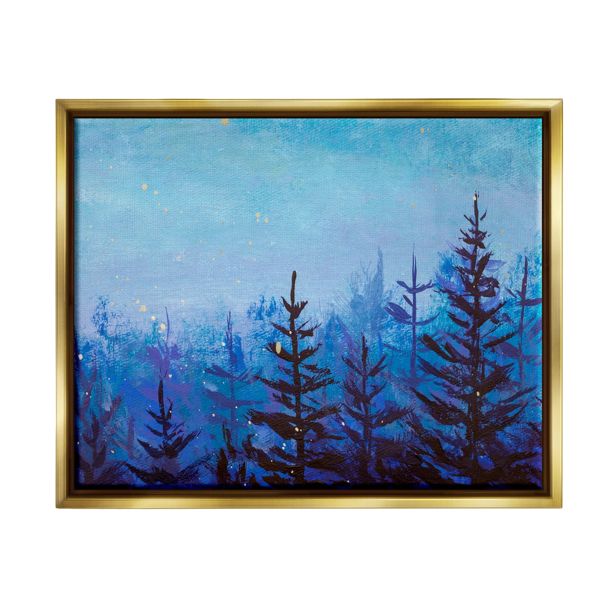Stupell Industries Foggy Magical Forest Nature Painting Gold Floater Framed Art Print Wall Art, 31 x 25