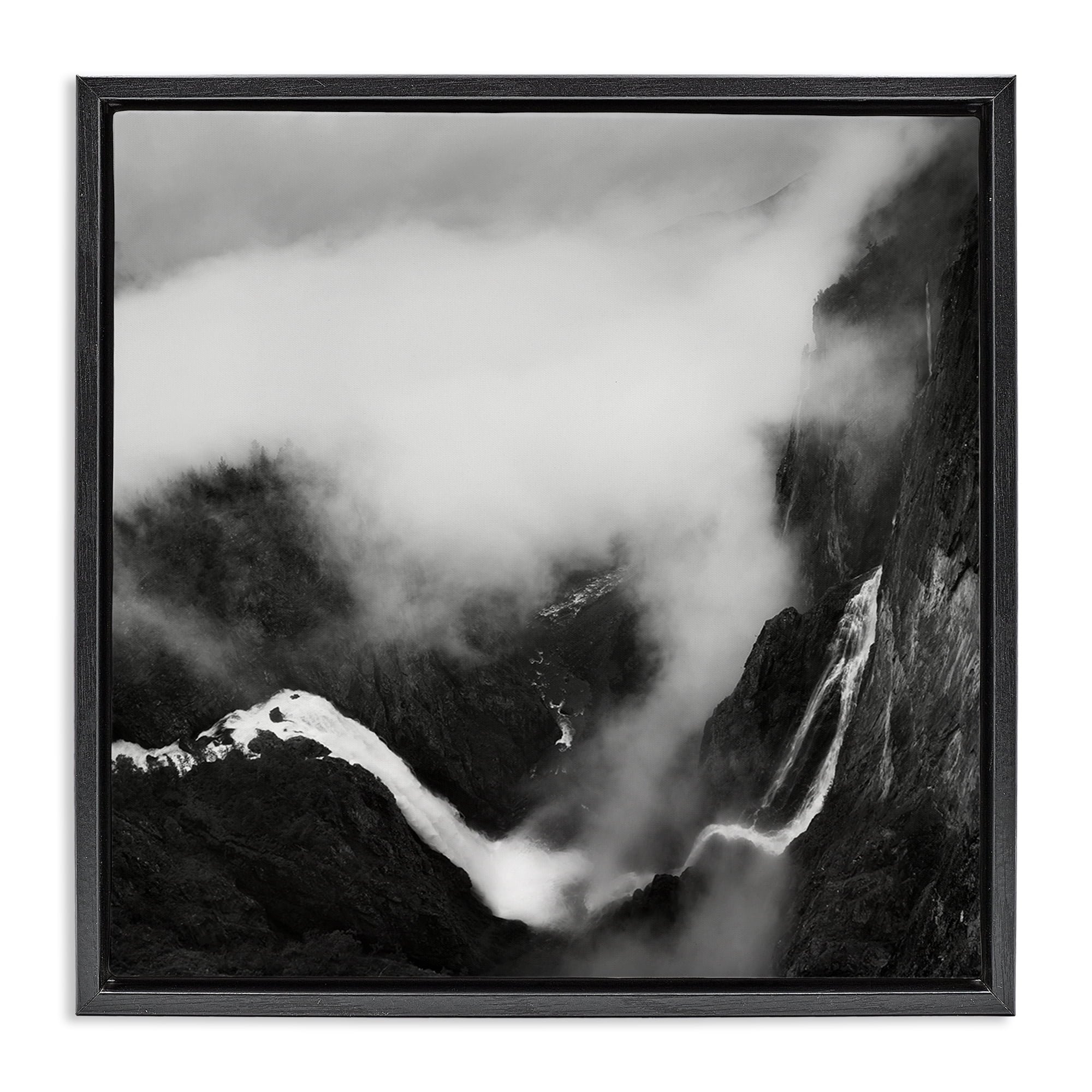 Stupell Industries Foggy Mountain Crags Abstract Photography Black Floater Framed Canvas Art Print Wall Art, 18 x 18