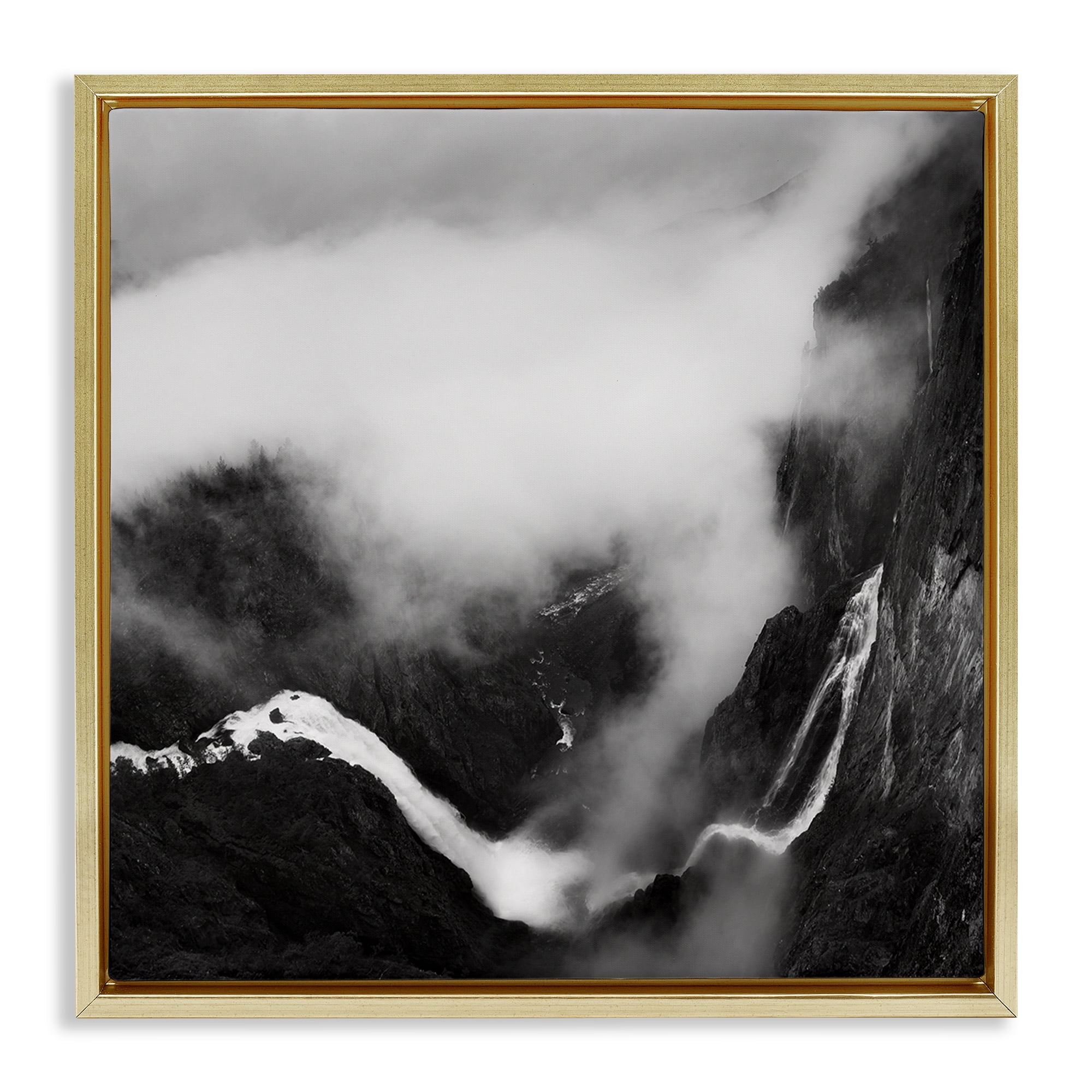Stupell Industries Foggy Mountain Crags Abstract Photography Gold Floater Framed Canvas Art Print Wall Art, 18 x 18