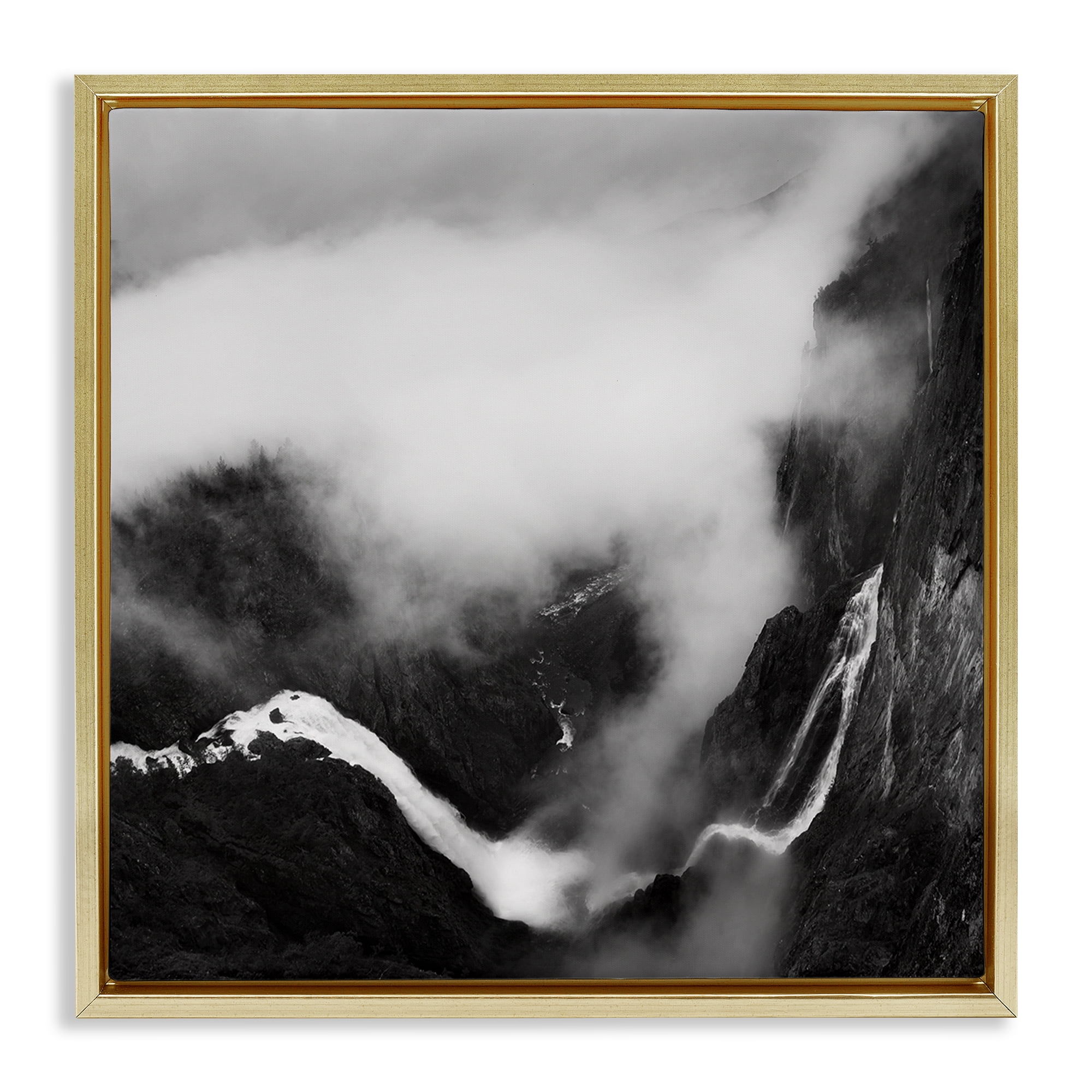 Stupell Industries Foggy Mountain Crags Abstract Photography Gold Floater Framed Canvas Art Print Wall Art, 25 x 25