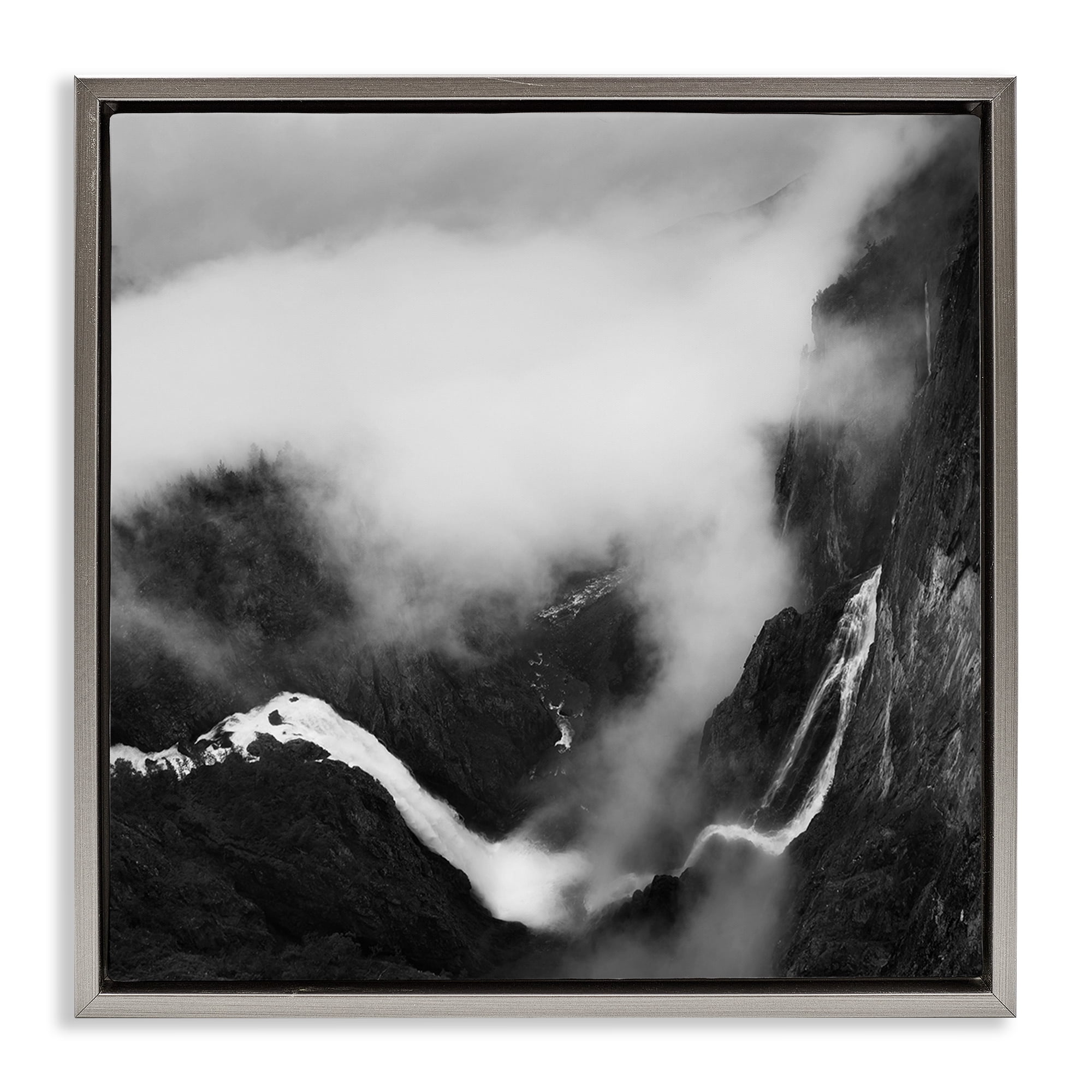 Stupell Industries Foggy Mountain Crags Abstract Photography Gray Floater Framed Canvas Art Print Wall Art, 18 x 18