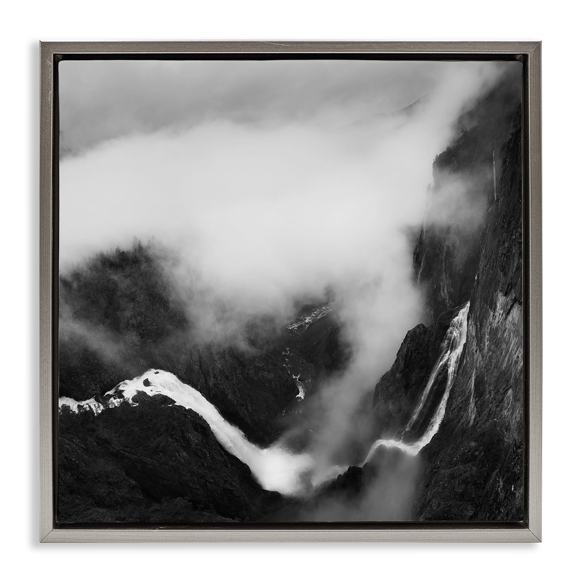 Stupell Industries Foggy Mountain Crags Abstract Photography Gray Floater Framed Canvas Art Print Wall Art, 25 x 25