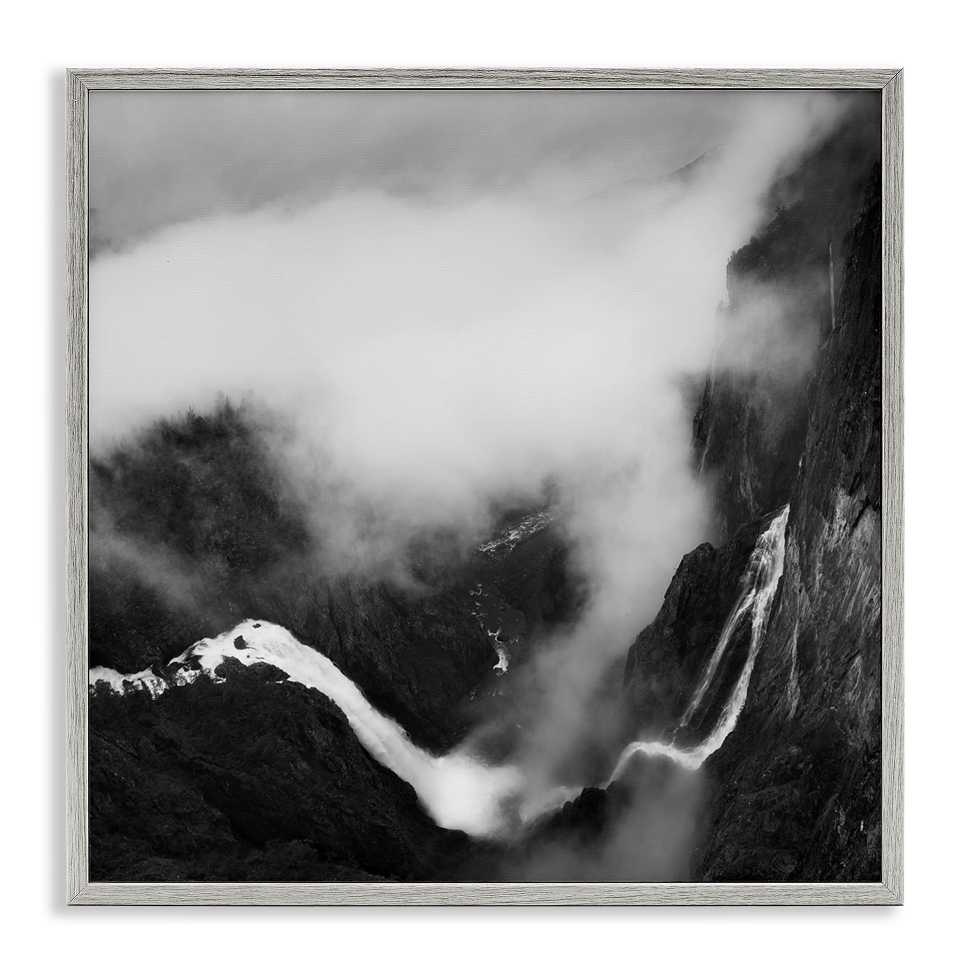 Stupell Industries Foggy Mountain Crags Abstract Photography Gray Framed Art Print Wall Art, 12 x 12