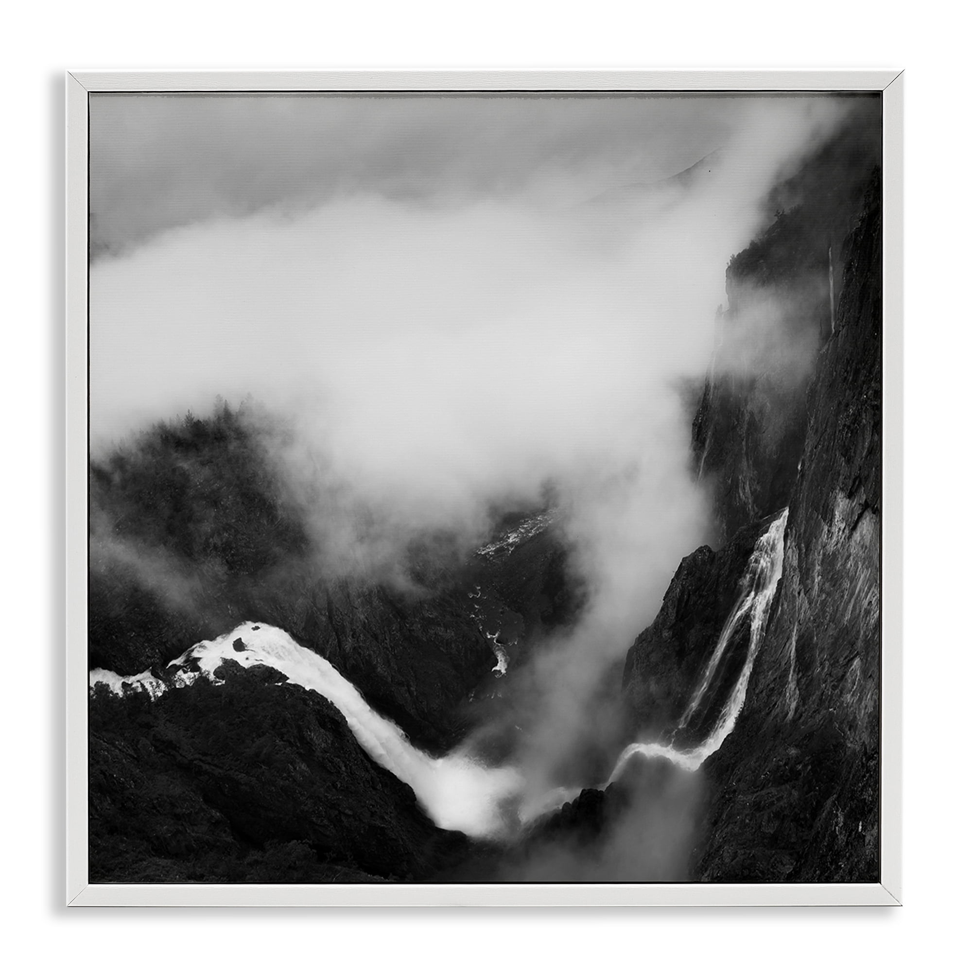 Stupell Industries Foggy Mountain Crags Abstract Photography White Framed Art Print Wall Art, 12 x 12