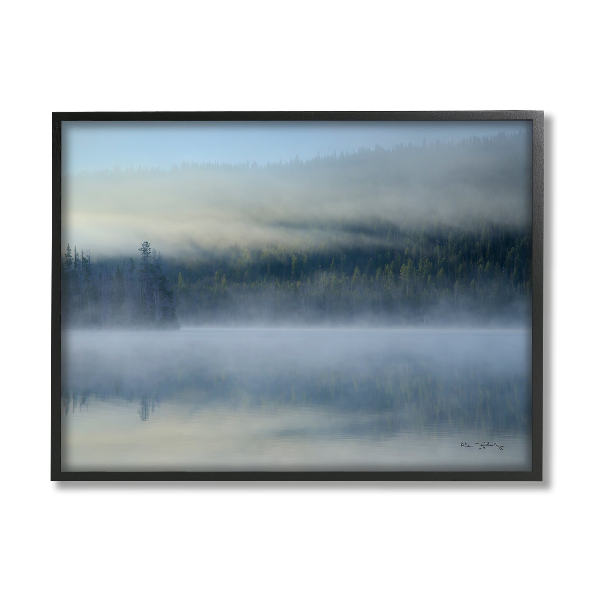 Stupell Industries Foggy Mountain Lake Scenery Nature Photography Black Framed Art Print Wall Art, 30 x 24