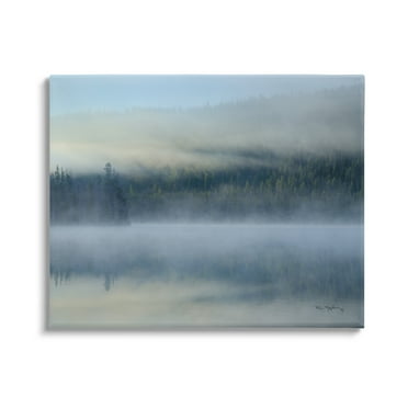 Stupell Industries Foggy Mountain Lake Scenery Nature Photography Gallery Wrapped Canvas Print Wall Art, 20 x 16