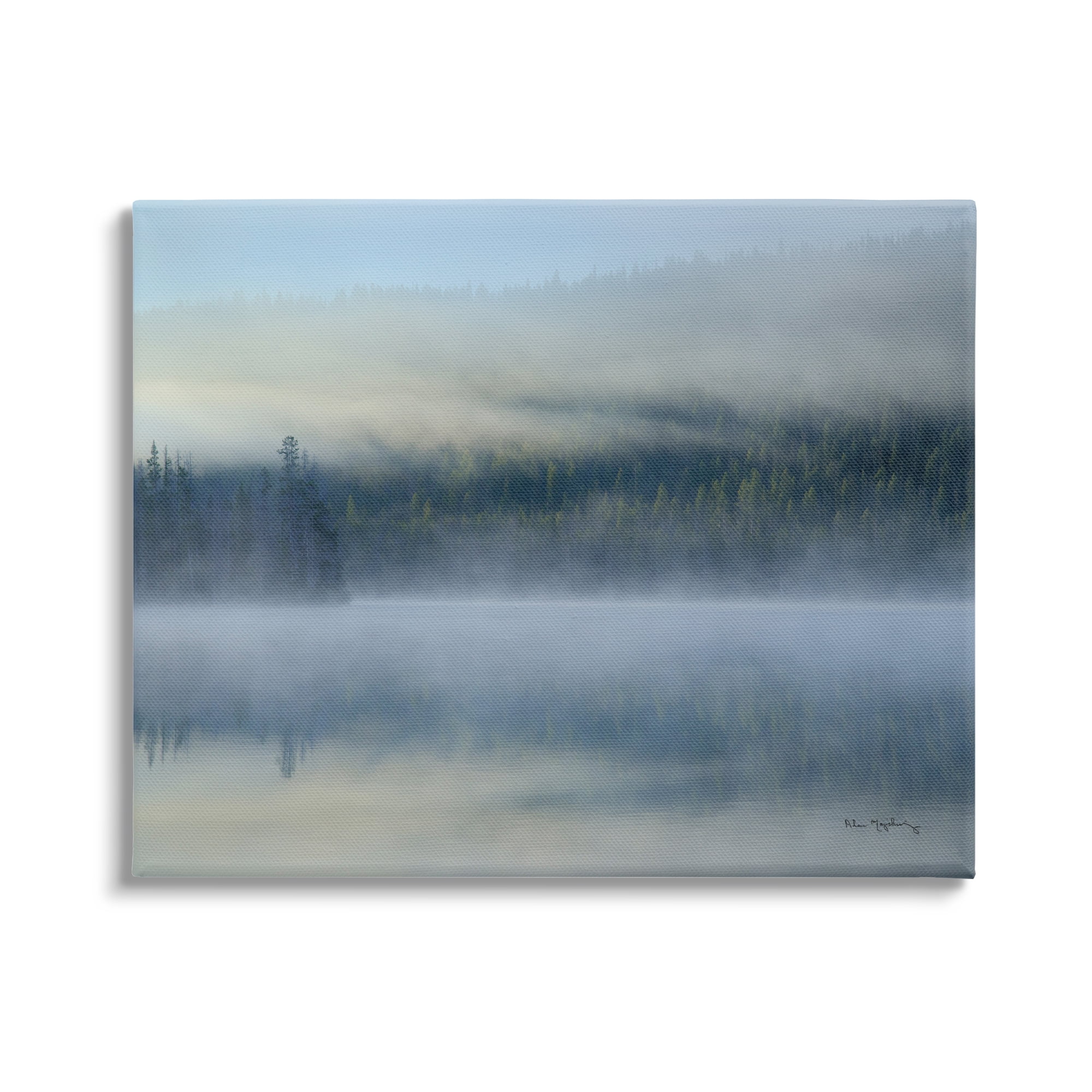 Stupell Industries Foggy Mountain Lake Scenery Nature Photography Gallery Wrapped Canvas Print Wall Art, 40 x 30