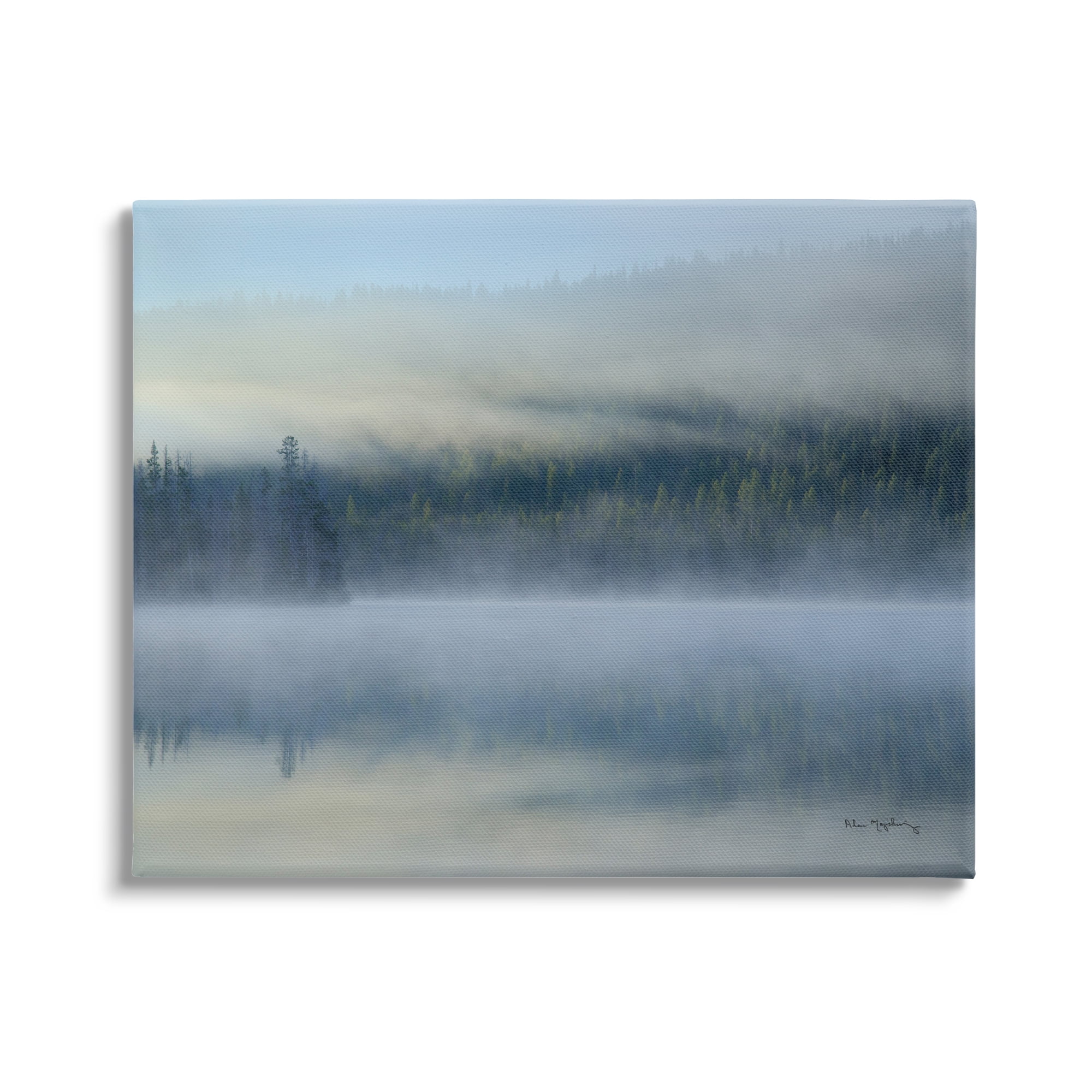Stupell Industries Foggy Mountain Lake Scenery Nature Photography Gallery Wrapped Canvas Print Wall Art, 48 x 36