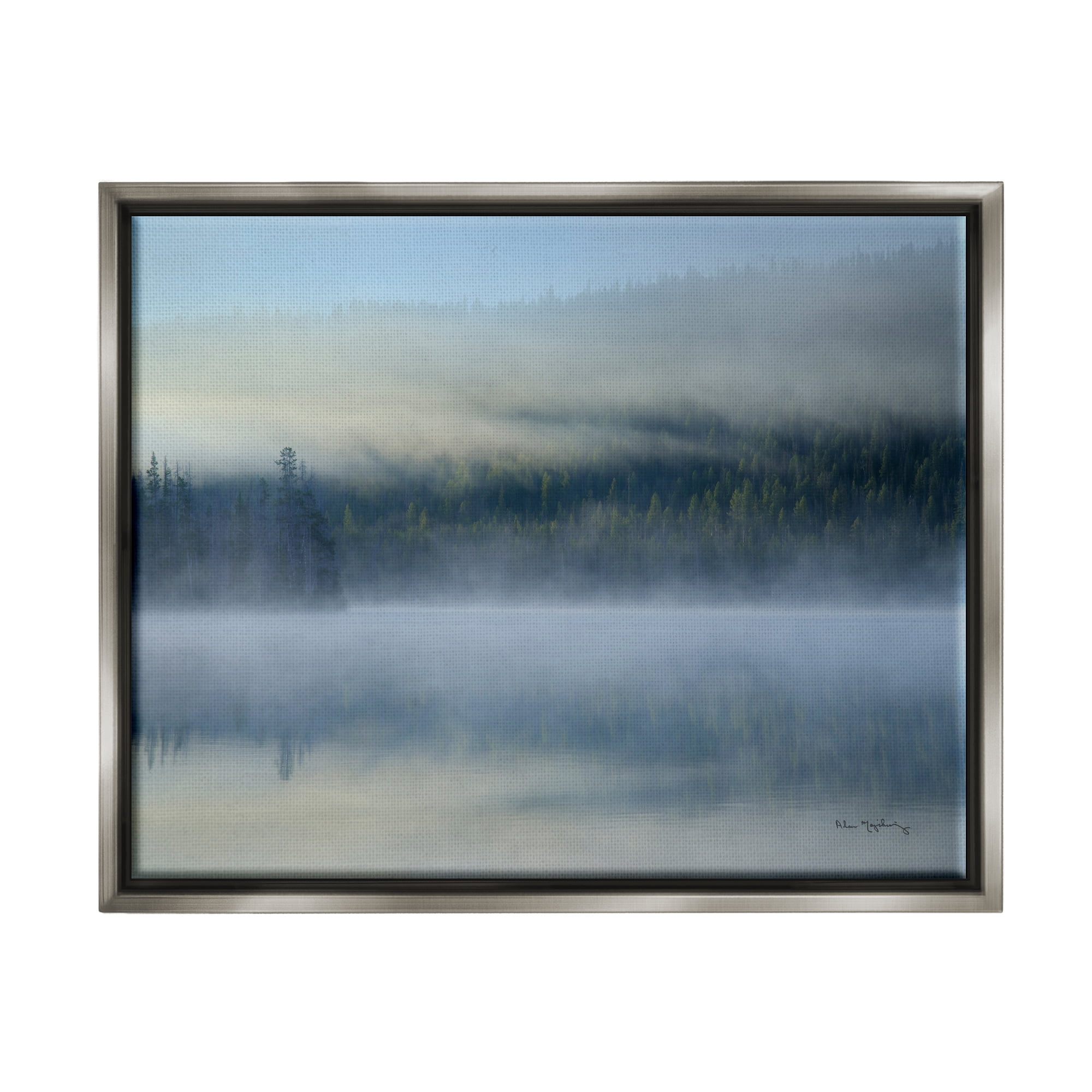 Stupell Industries Foggy Mountain Lake Scenery Nature Photography Gray Floater Framed Art Print Wall Art, 31 x 25
