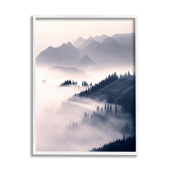 Stupell Industries Foggy Mountain Nature Nature Photography White Framed Art Print Wall Art, 11 x 14