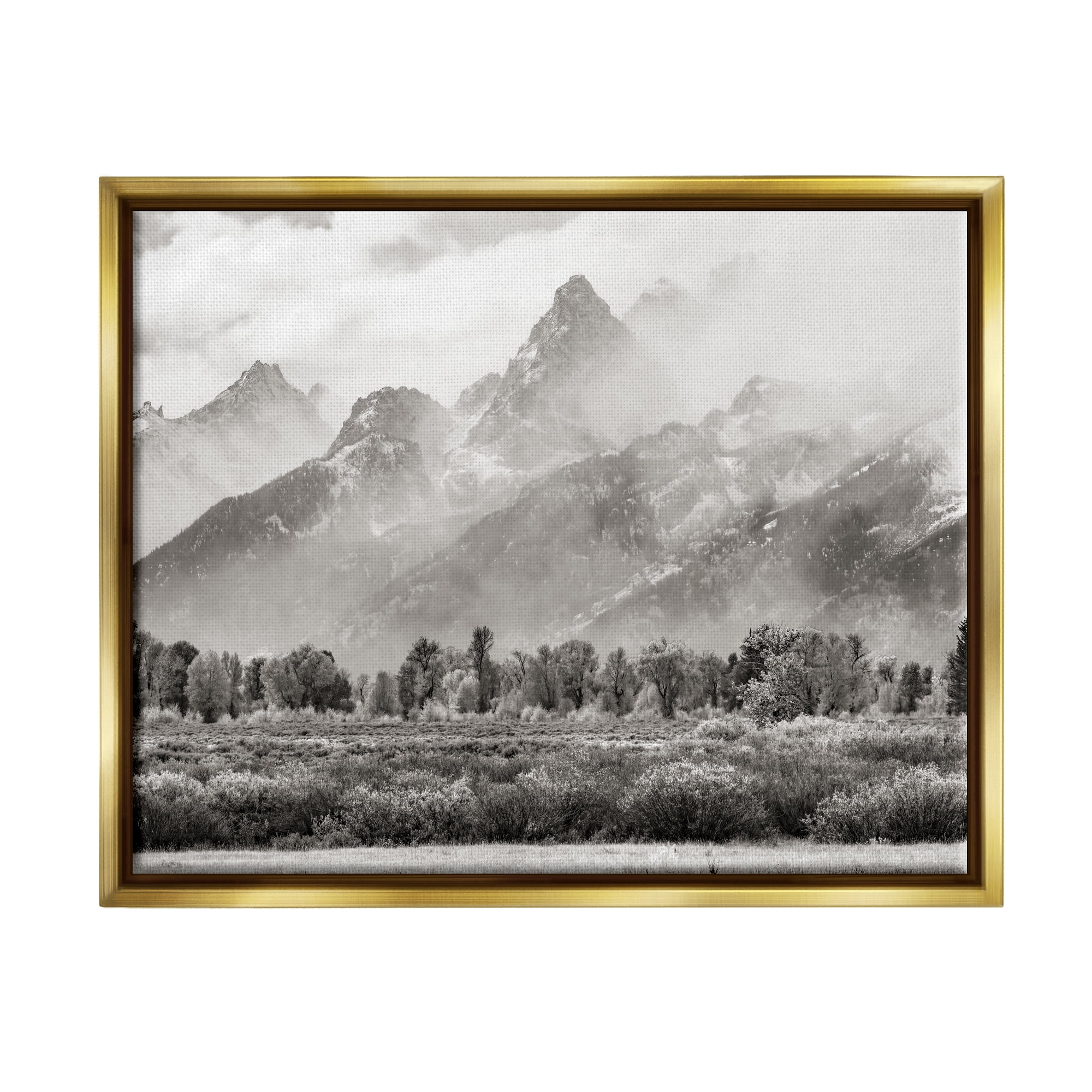 Stupell Industries Foggy Mountain Peaks Landscape Landscape Photography Gold Floater Framed Art Print Wall Art