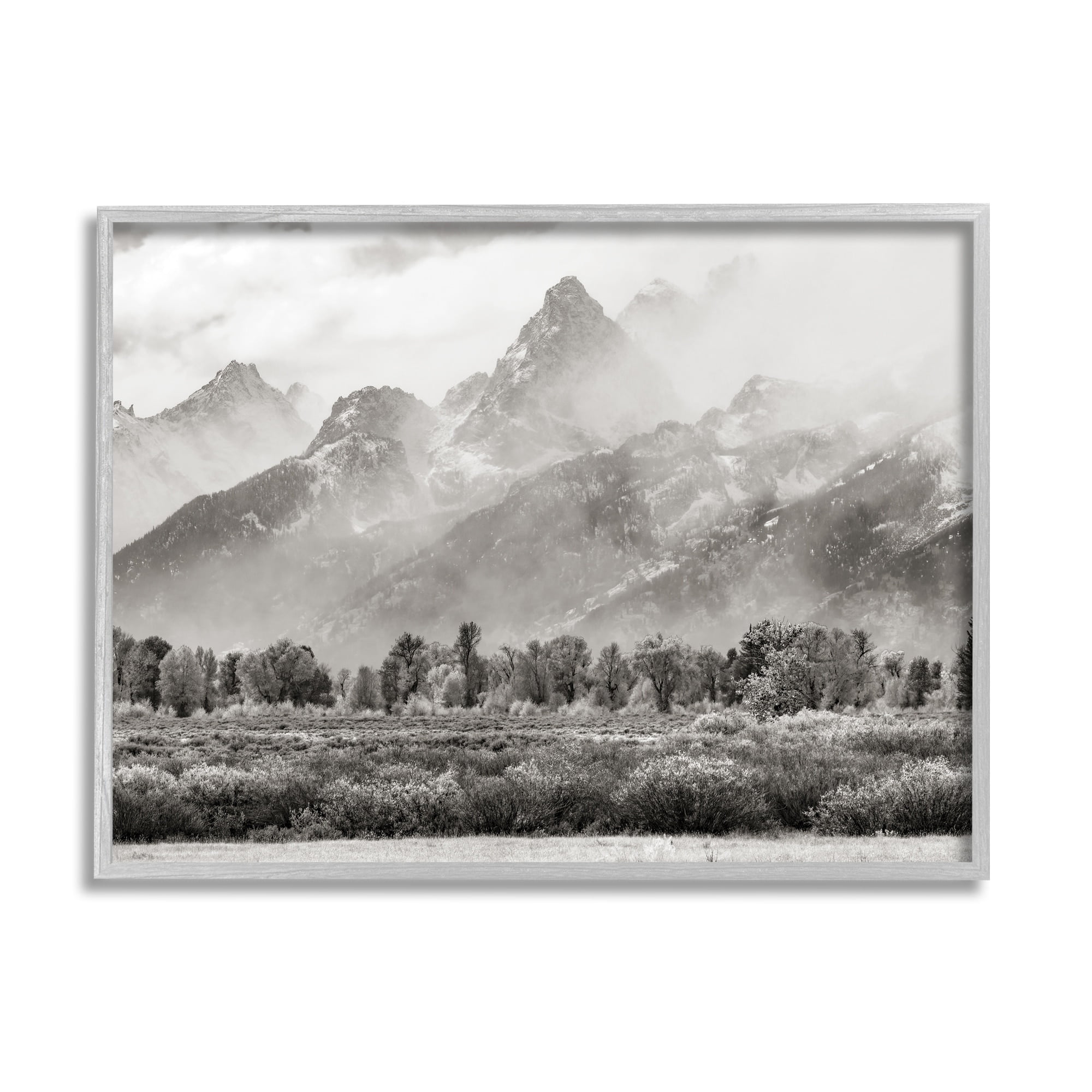 Stupell Industries Foggy Mountain Peaks Landscape Landscape Photography Gray Framed Art Print Wall Art