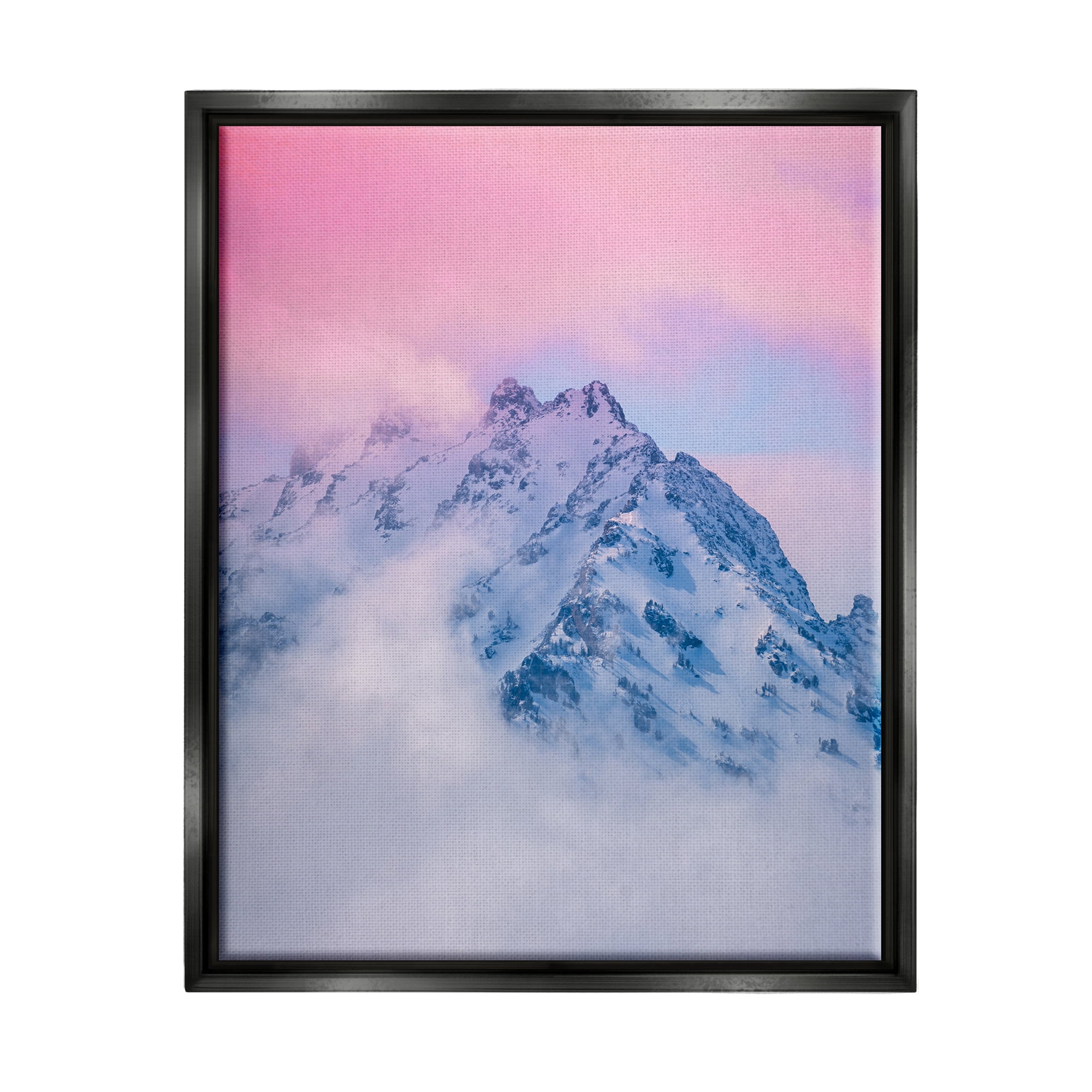 Stupell Industries Foggy Mountain Pink Sky Landscape Photography Black Floater Framed Canvas Art Print Wall Art, 25 x 31