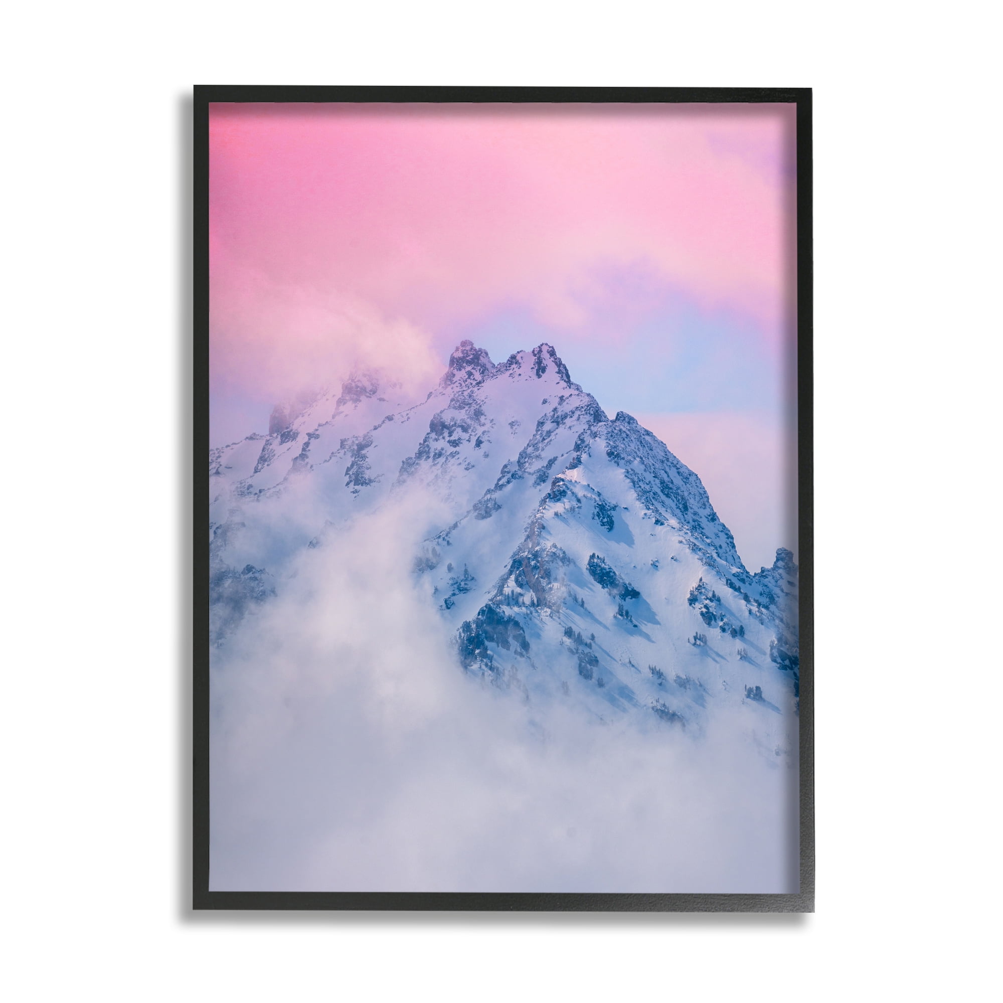 Stupell Industries Foggy Mountain Pink Sky Landscape Photography Black Framed Art Print Wall Art, 24 x 30