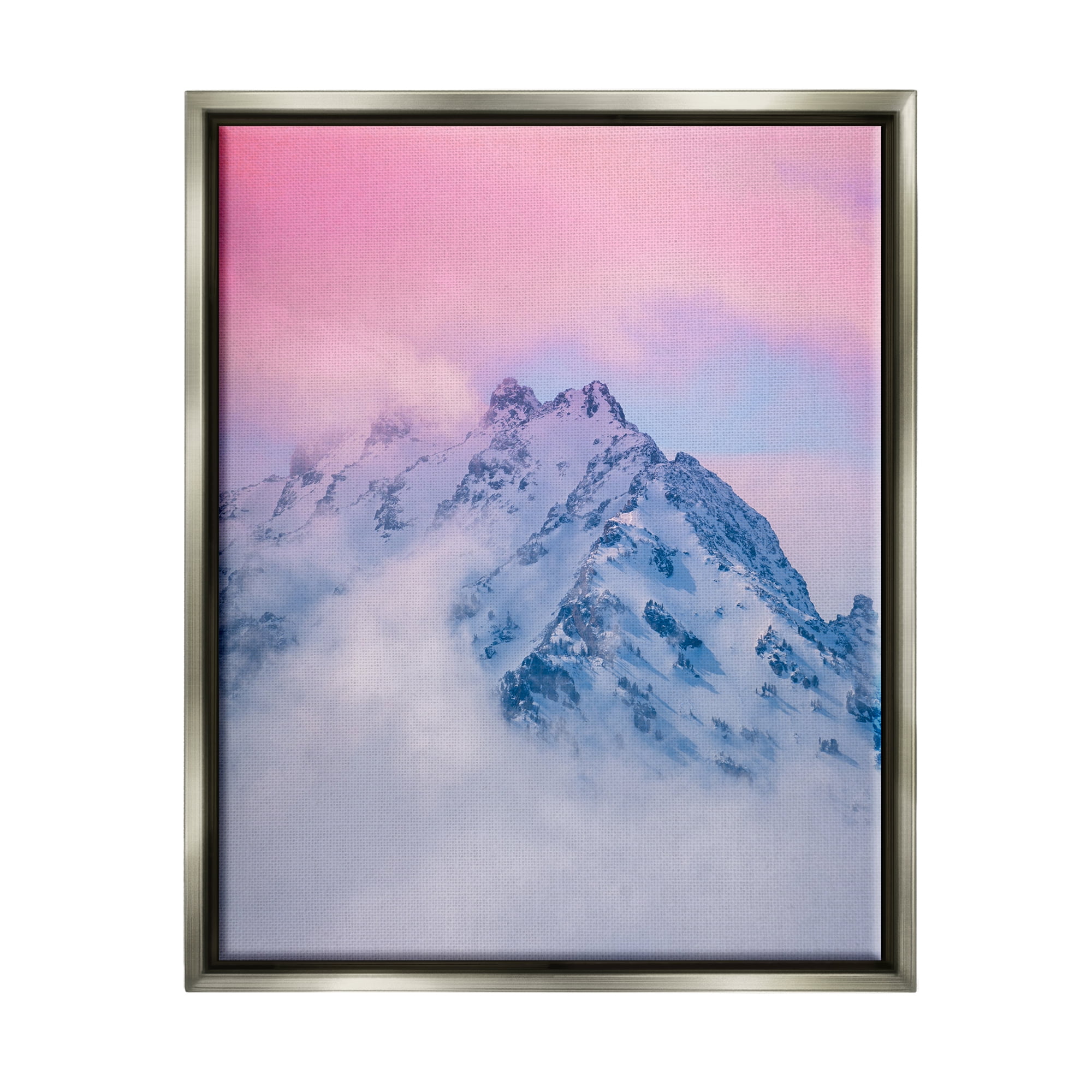 Stupell Industries Foggy Mountain Pink Sky Landscape Photography Gray Floater Framed Canvas Art Print Wall Art, 17 x 21