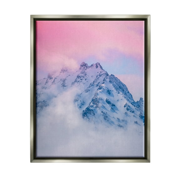 Stupell Industries Foggy Mountain Pink Sky Landscape Photography Gray Floater Framed Canvas Art Print Wall Art, 25 x 31