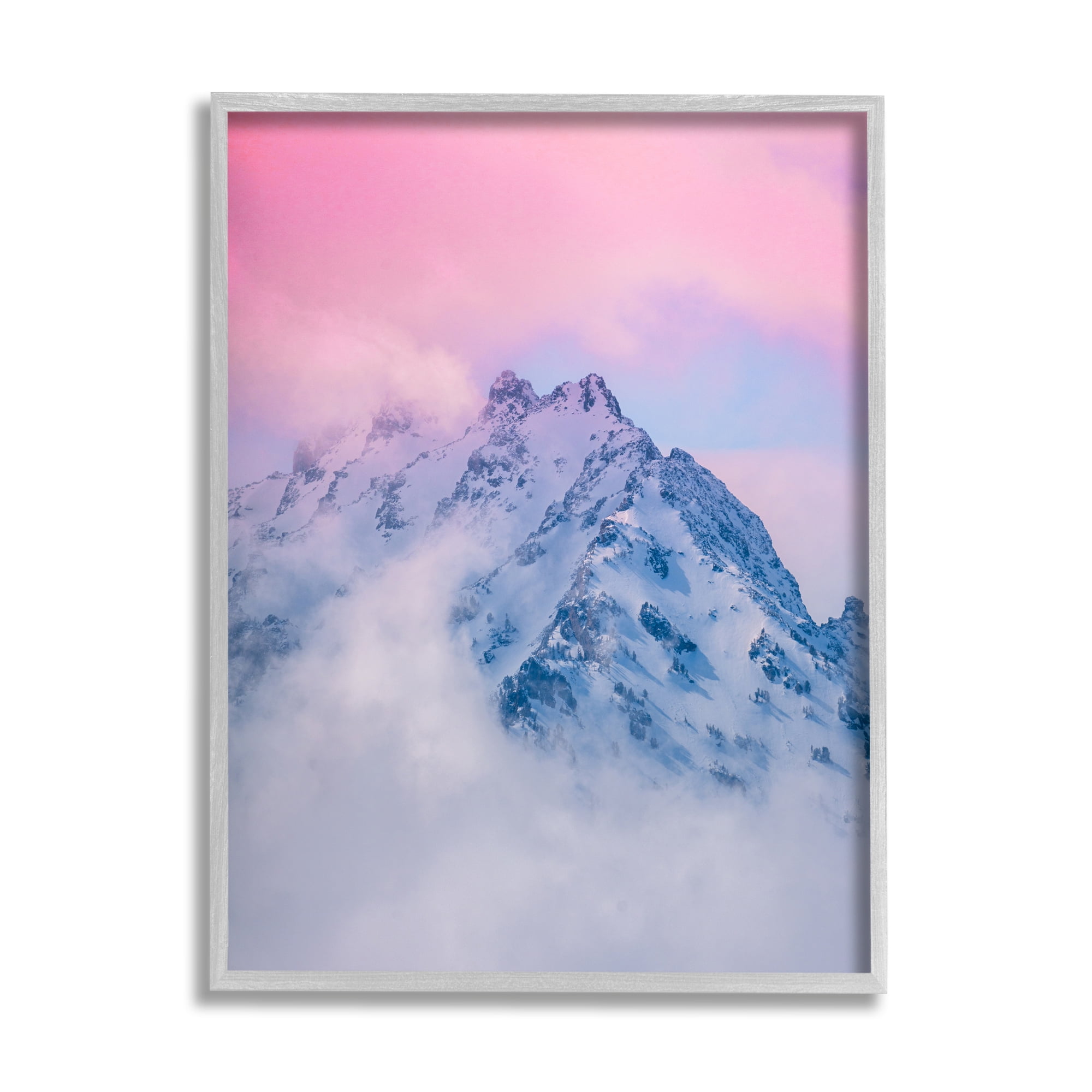 Stupell Industries Foggy Mountain Pink Sky Landscape Photography Gray Framed Art Print Wall Art, 24 x 30