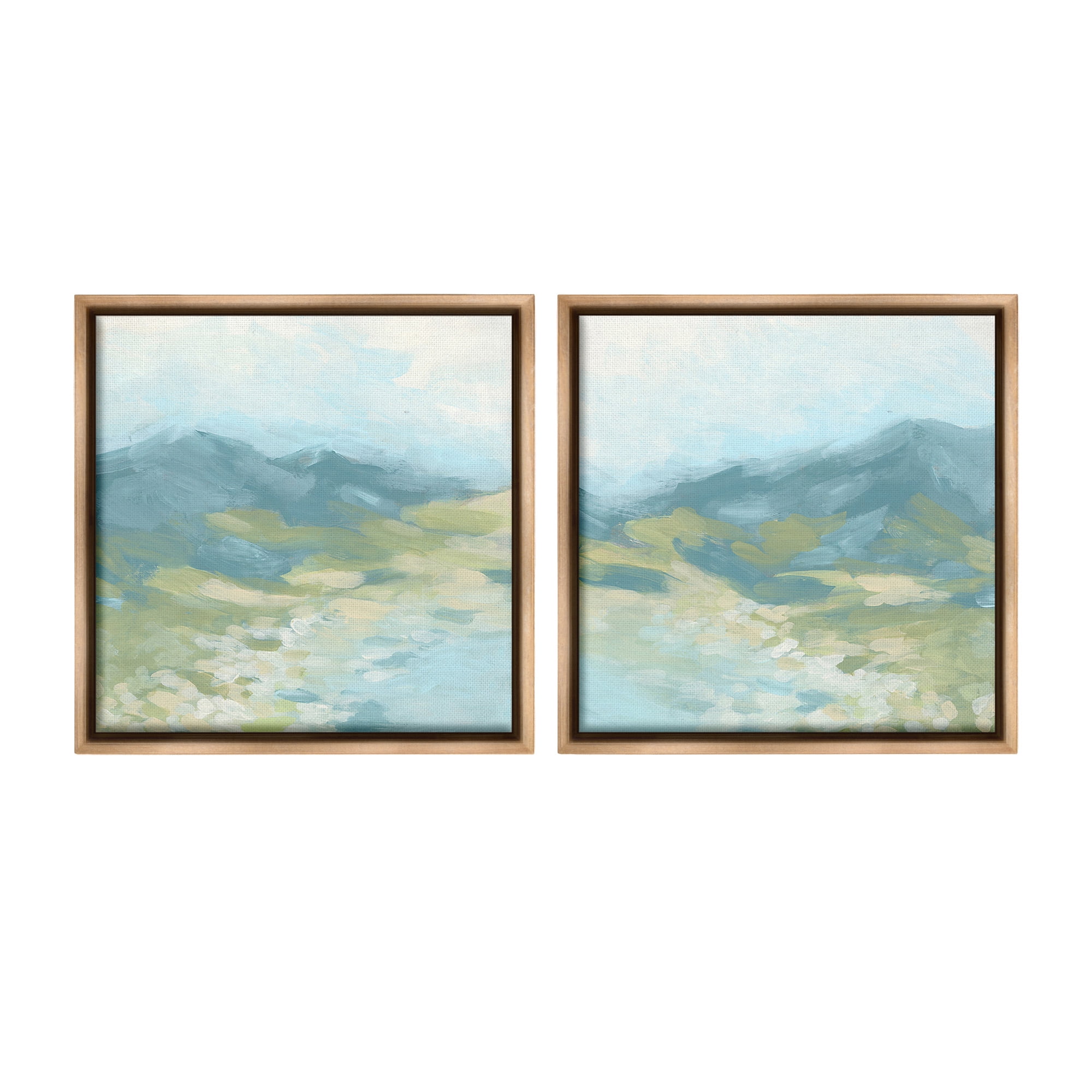 Stupell Industries Foggy Mountain Pond Landscape Painting Brown Floater Framed Canvas Art Print Wall Art, 25 x 25, Set of 2