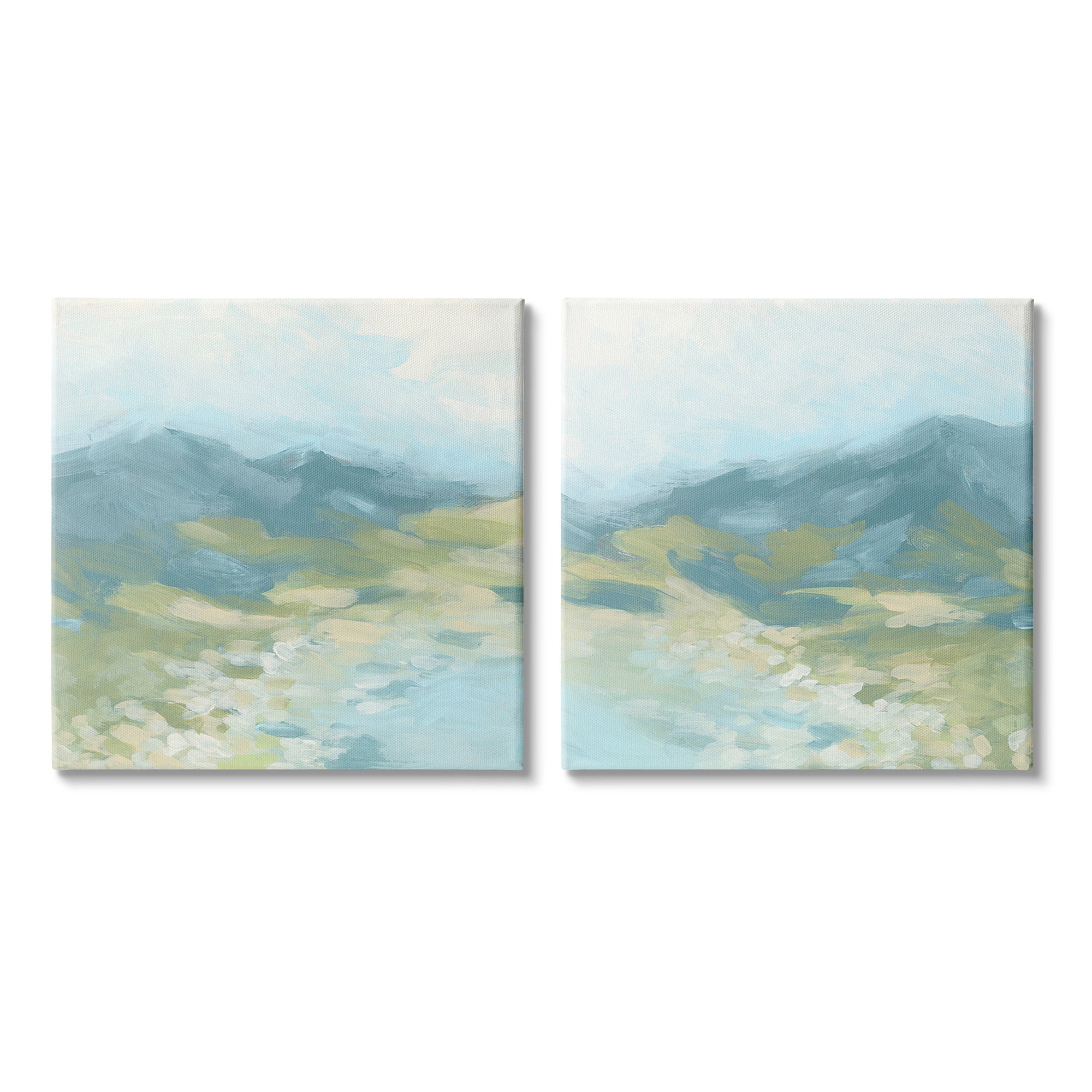 Stupell Industries Foggy Mountain Pond Landscape Painting Gallery Wrapped Canvas Art Print Wall Art, 17 x 17, Set of 2