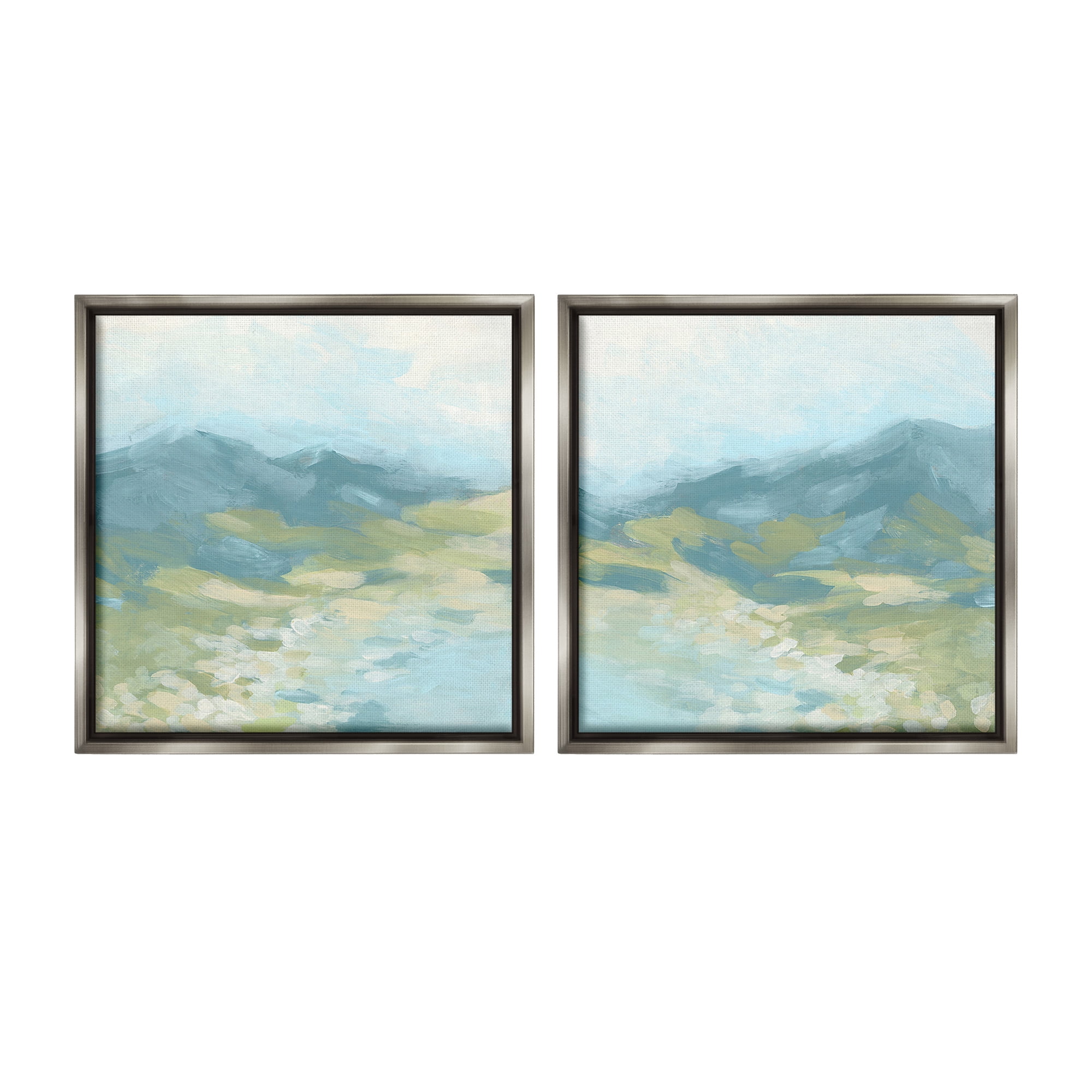 Stupell Industries Foggy Mountain Pond Landscape Painting Gray Floater Framed Canvas Art Print Wall Art, 25 x 25, Set of 2