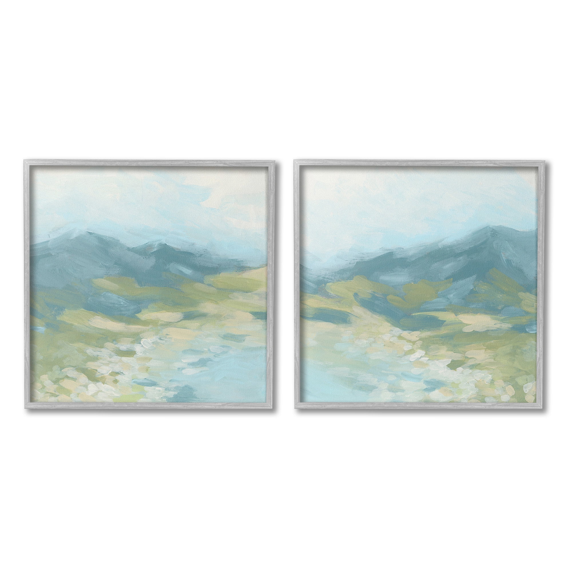 Stupell Industries Foggy Mountain Pond Landscape Painting Gray Framed Art Print Wall Art, 24 x 24, Set of 2