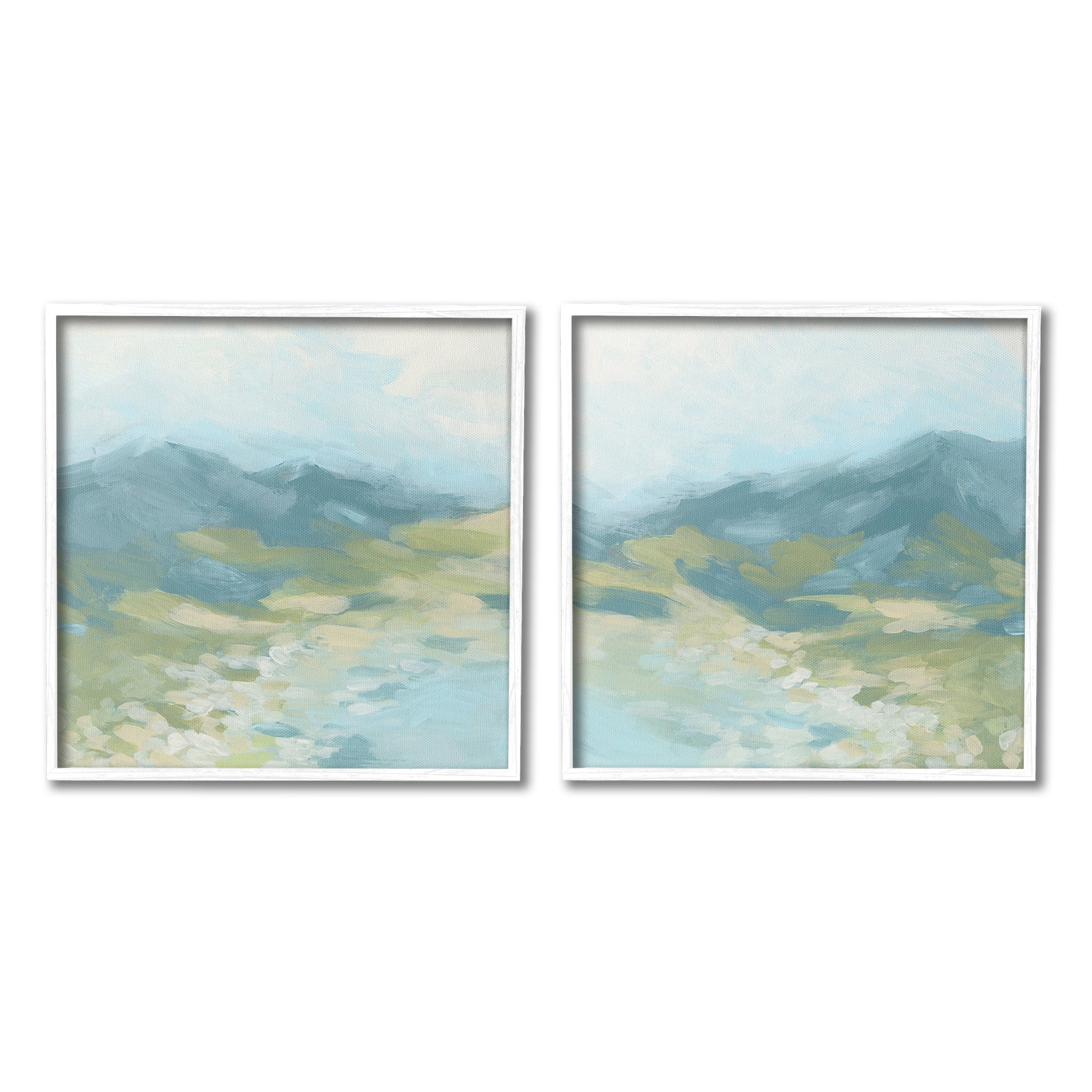 Stupell Industries Foggy Mountain Pond Landscape Painting White Framed Art Print Wall Art, 24 x 24, Set of 2