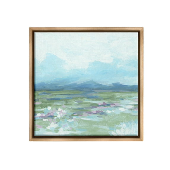 Stupell Industries Foggy Mountain Valley Landscape Painting Brown Floater Framed Canvas Art Print Wall Art, 18 x 18