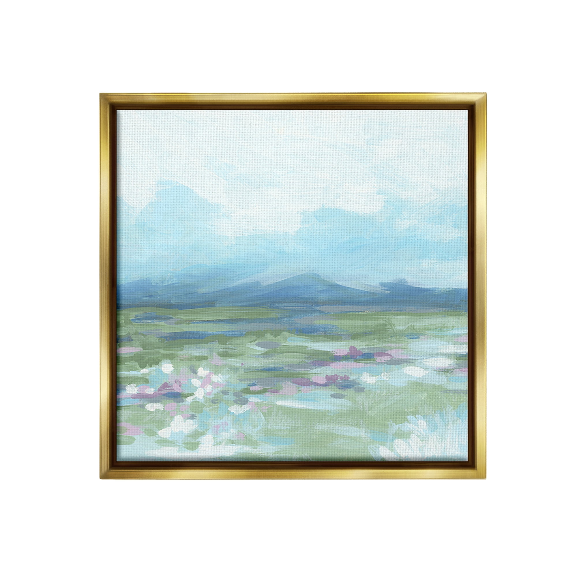 Stupell Industries Foggy Mountain Valley Landscape Painting Gold Floater Framed Canvas Art Print Wall Art, 18 x 18