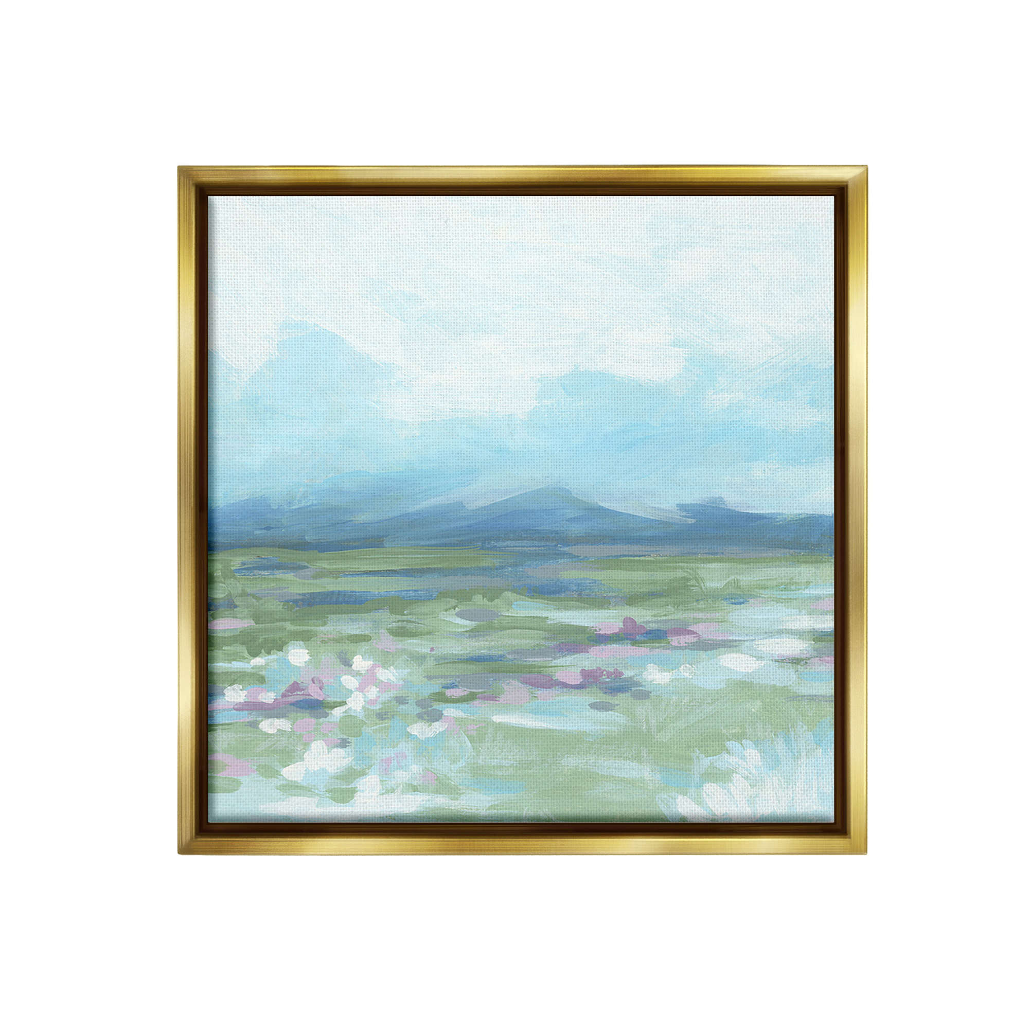 Stupell Industries Foggy Mountain Valley Landscape Painting Gold Floater Framed Canvas Art Print Wall Art, 25 x 25