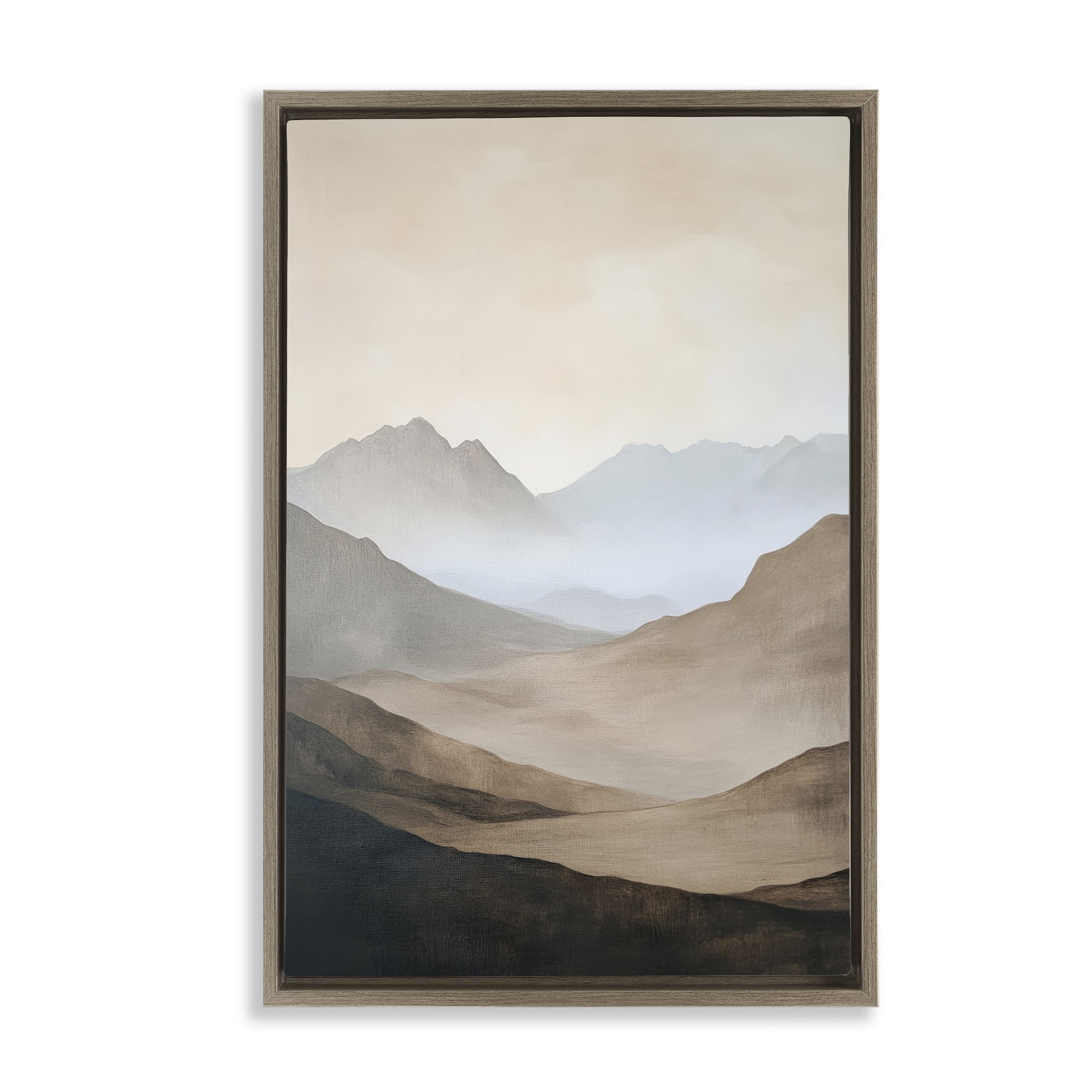 Stupell Industries Foggy Mountains Over Valley Brown Framed Floater Canvas Wall Art, design by Petal Prints Design
