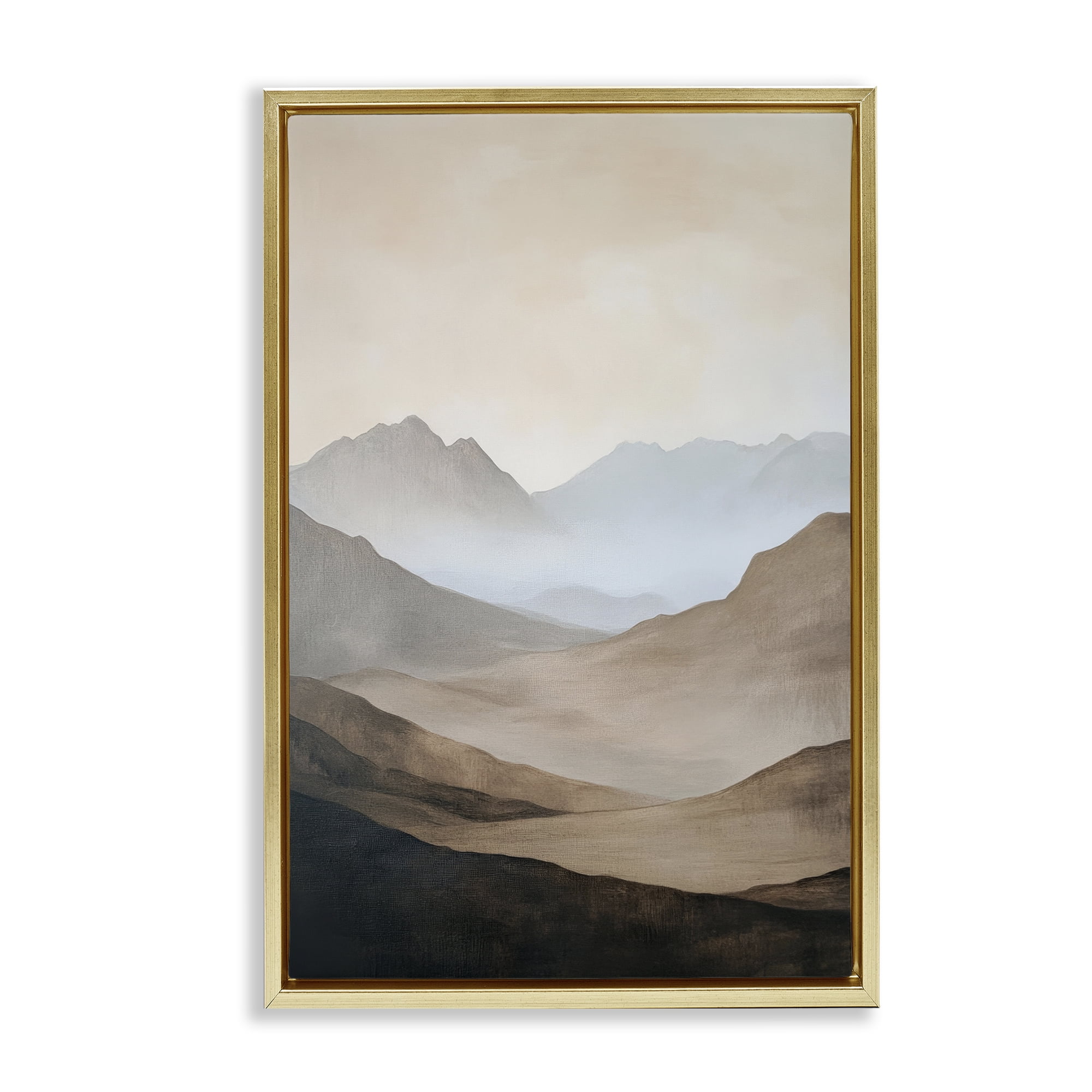 Stupell Industries Foggy Mountains Over Valley Gold Framed Floater Canvas Wall Art, design by Petal Prints Design