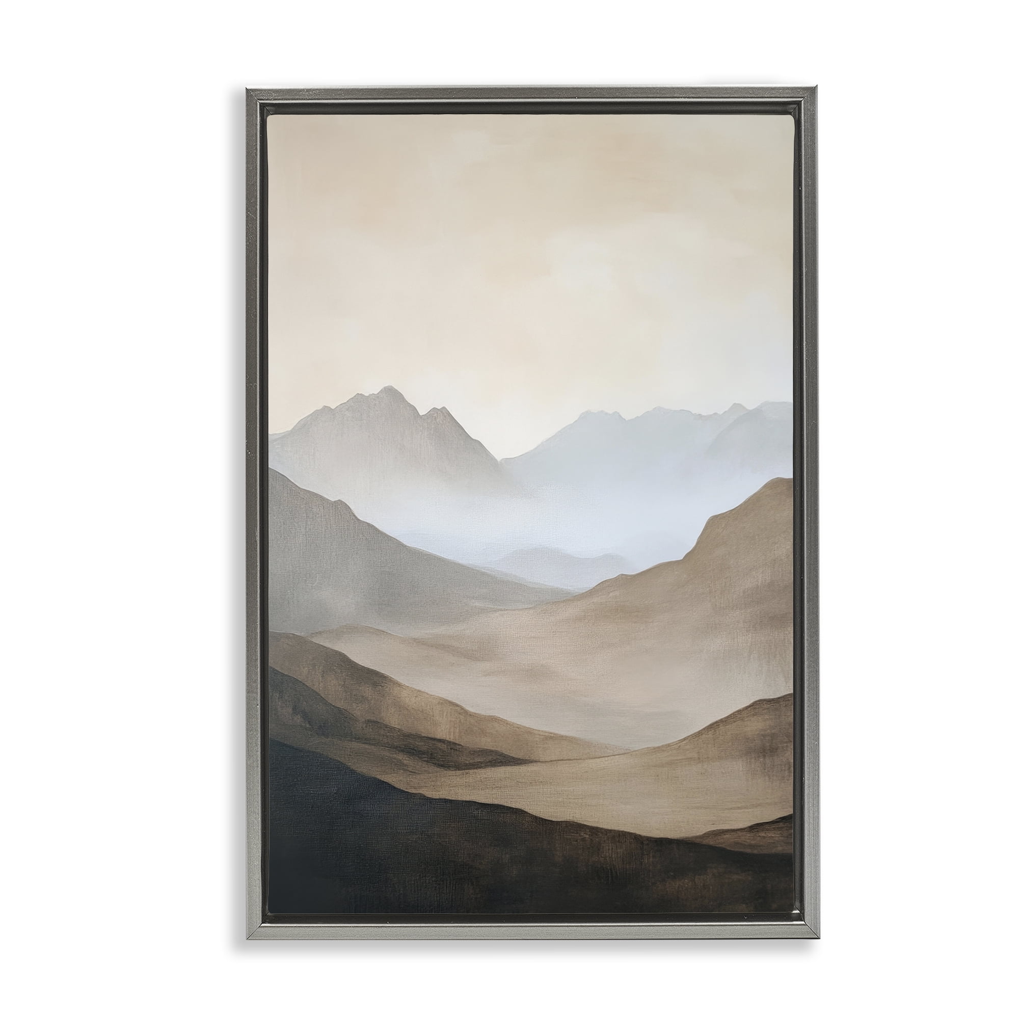 Stupell Industries Foggy Mountains Over Valley Gray Framed Floater Canvas Wall Art, design by Petal Prints Design