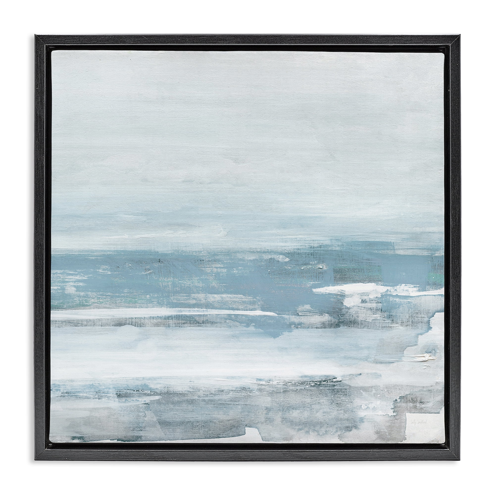 Stupell Industries Foggy Ocean Abstraction Abstract Painting Black Floater Framed Canvas Art Print Wall Art, 25 x 25
